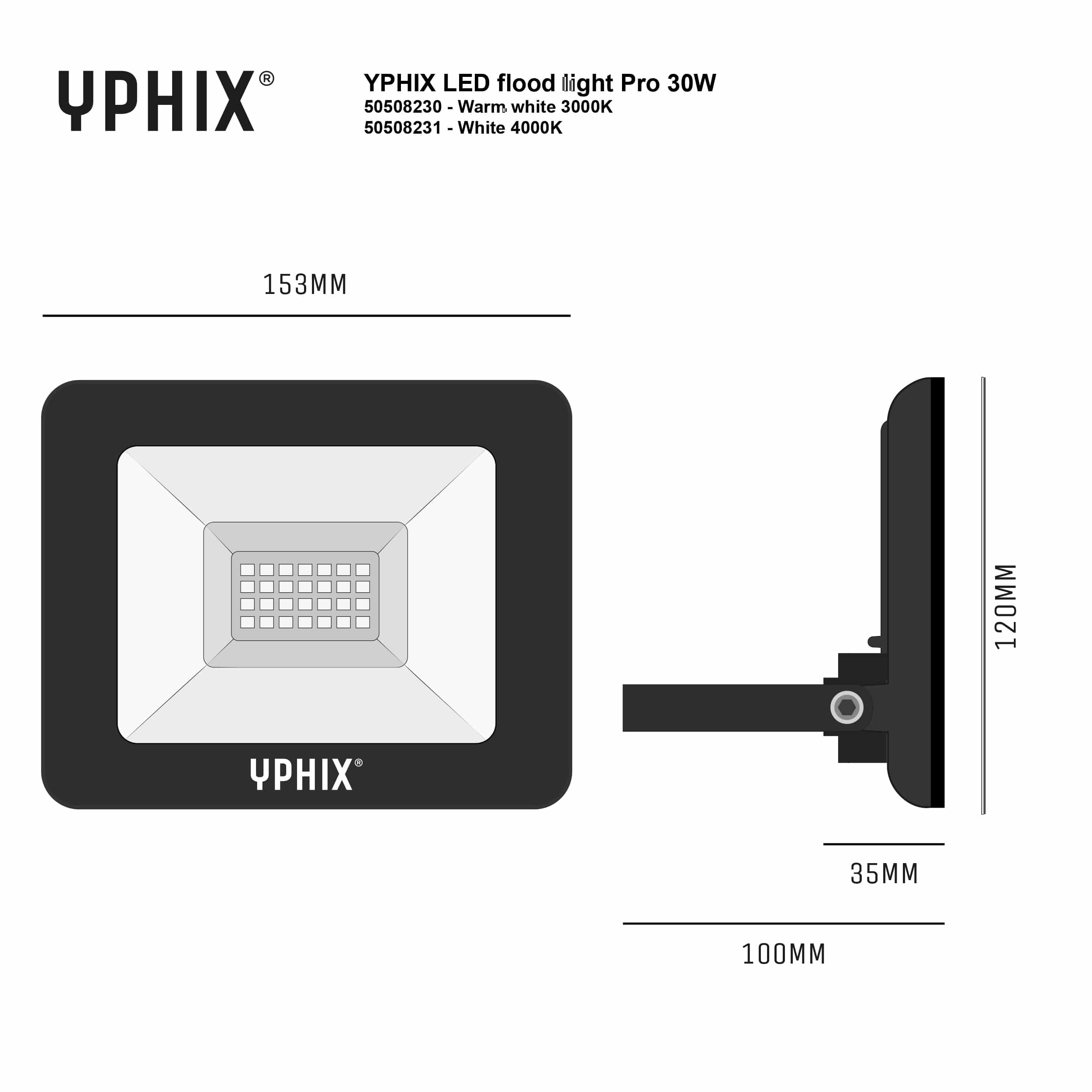 YPHIX LED-Baustrahler LED Floodlight John, 73610, 30 W, 3000 K, schwarz YPHIX LED-Baustrahler LED Floodlight John, 73610, 30 W, 3000 K, schwarz
