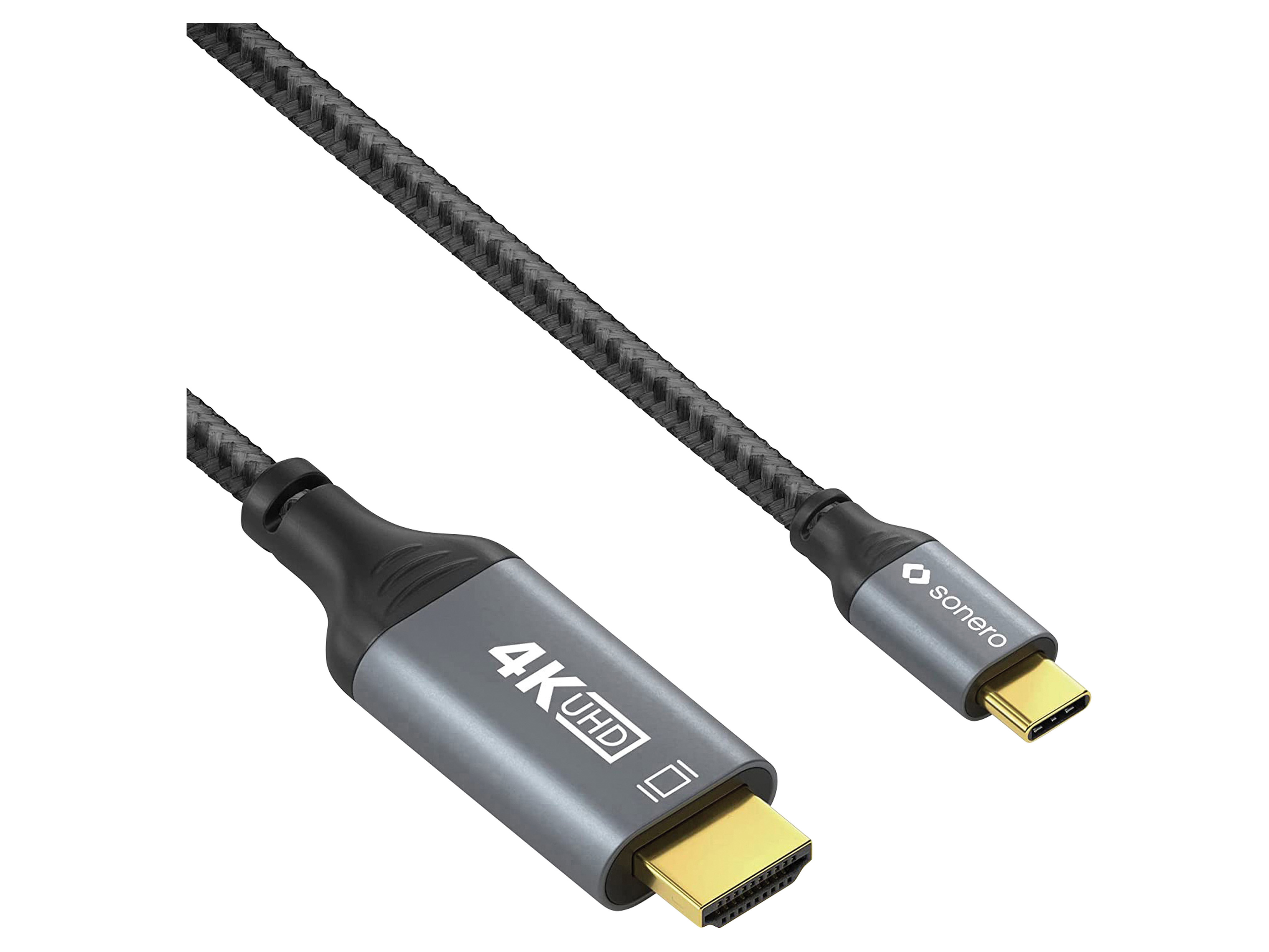 SONERO USB-C/HDMI-Kabel, 4K60, 18Gbps, Stecker/Stecker, grau/schwarz, 1 m SONERO USB-C/HDMI-Kabel, 4K60, 18Gbps, Stecker/Stecker, grau/schwarz, 1 m