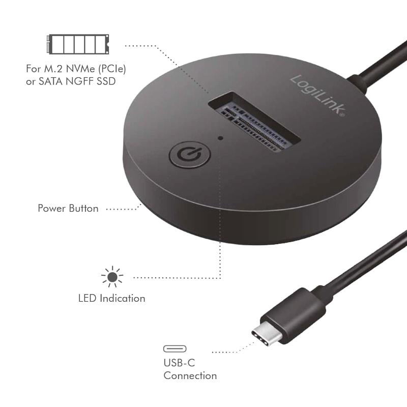 LOGILINK USB 3.2 Dockingstation QP0032 NVME/SATA schwarz LOGILINK Festplatten-Dockingstation, 1-Port für M.2 NVME u. SATA, schwarz