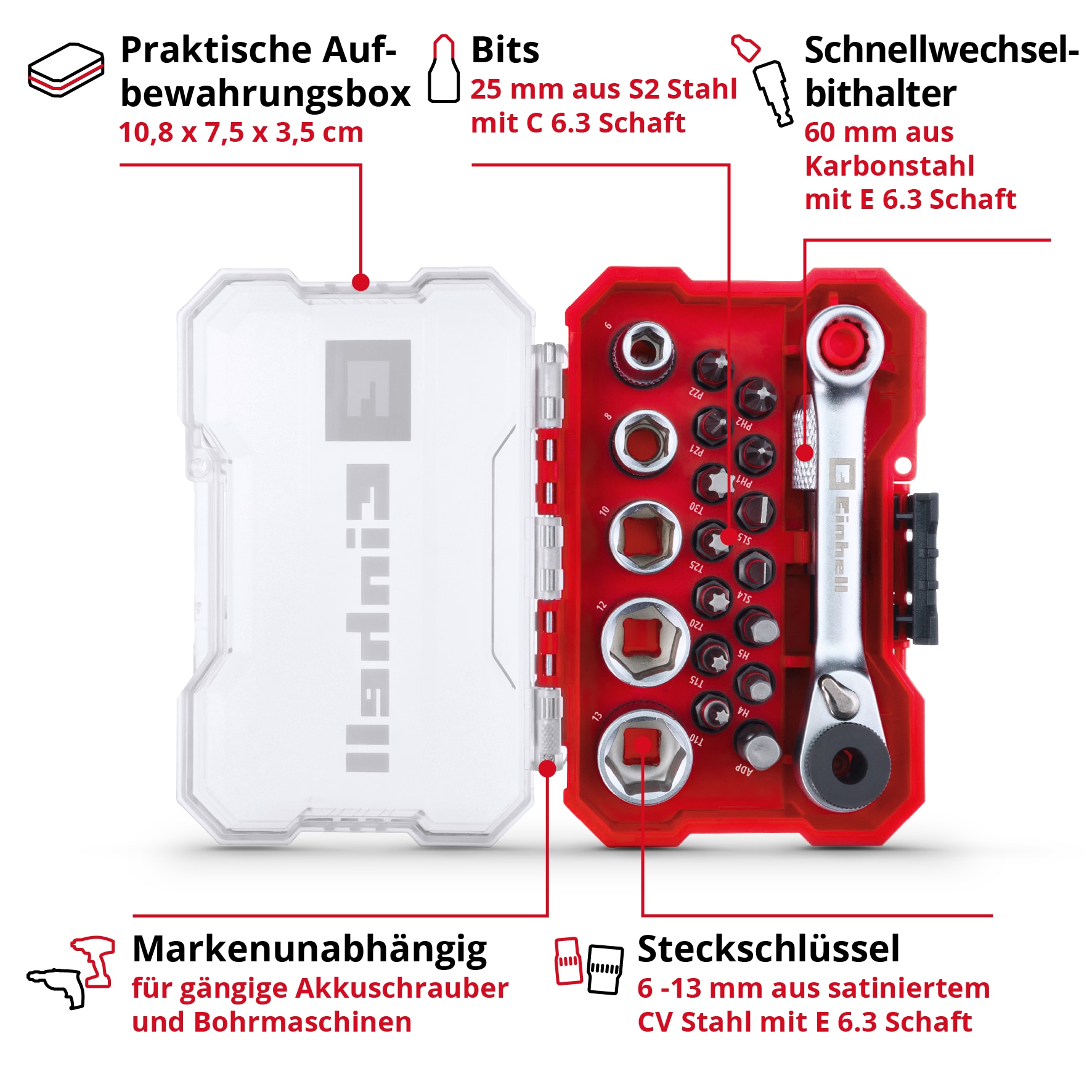 EINHELL Bit- & Steckschlüssel-Set, 118683, XS-Case, 21-teilig EINHELL Bit- & Steckschlüssel-Set, 118683, XS-Case, 21-teilig