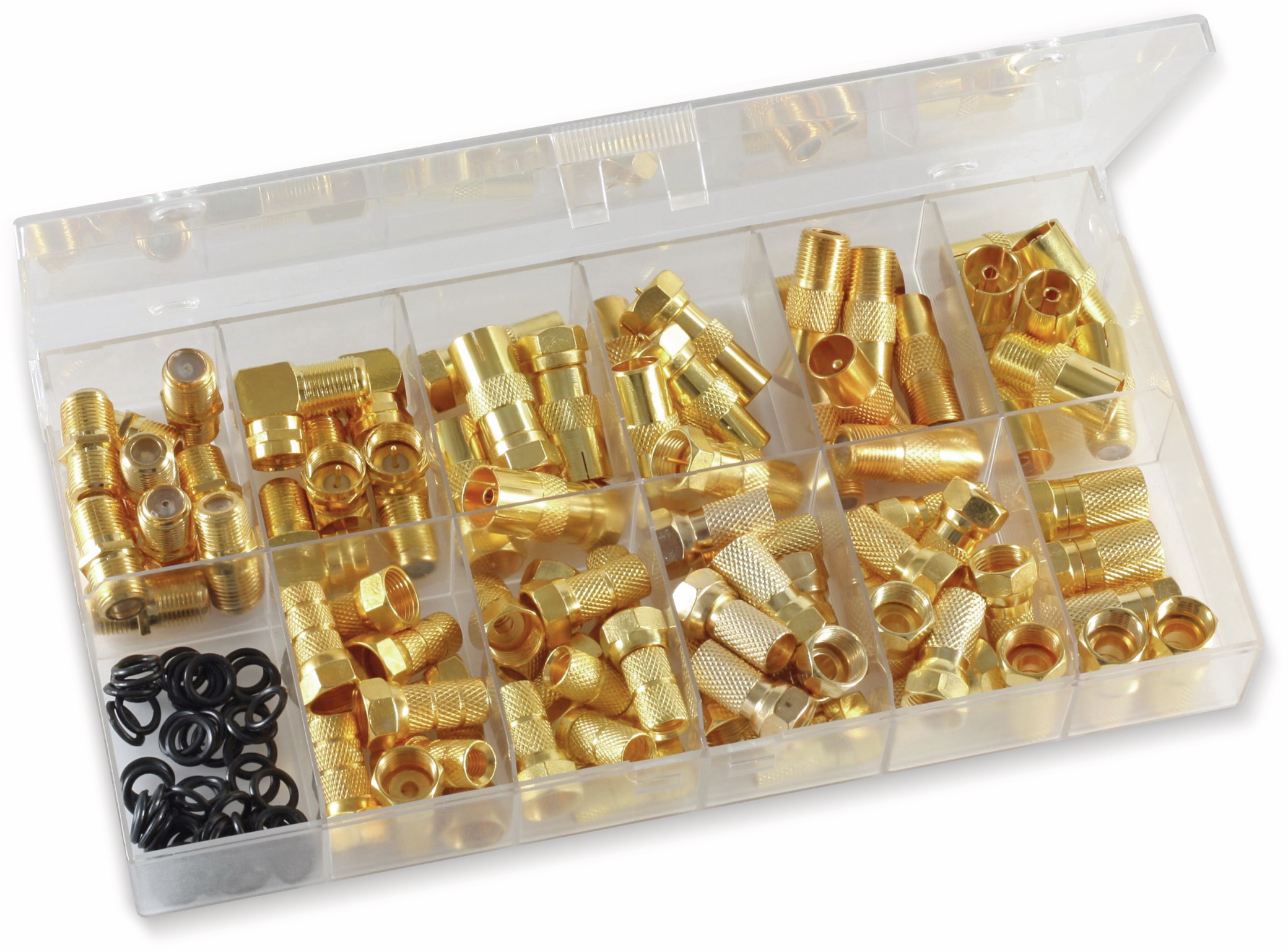 S-IMPULS Sortimentskasten F-Stecker/F-Adapter vergoldet, 130-teilig S-IMPULS Sortimentskasten F-Stecker/F-Adapter vergoldet, 130-teilig