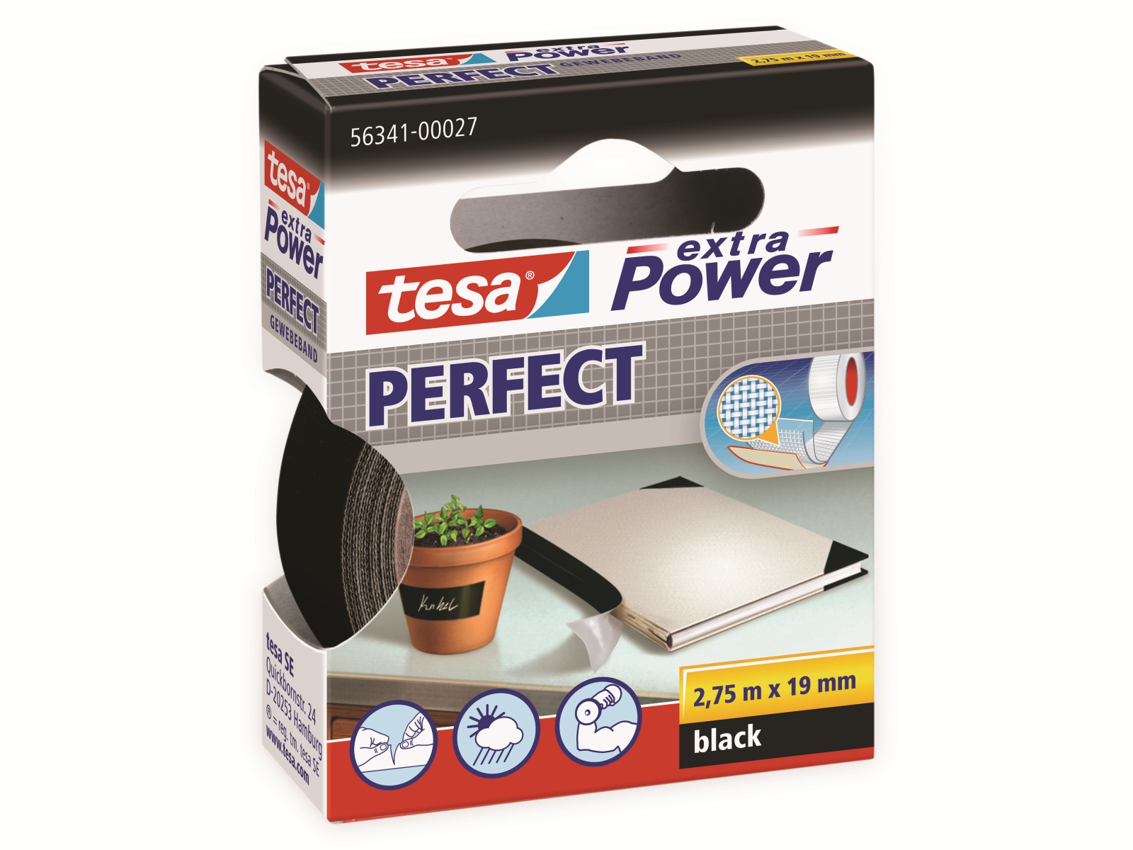 TESA extra Power® Perfect Gewebeband, schwarz, 2,75m:19mm, 56341-00027-03 TESA extra Power® Perfect Gewebeband, schwarz, 2,75m:19mm, 56341-00027-03