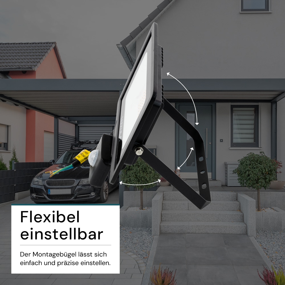 LUXULA LED-Fluter mit Bewegungsmelder, EEK: F, 30W, 3000lm, 3000K, schwarz