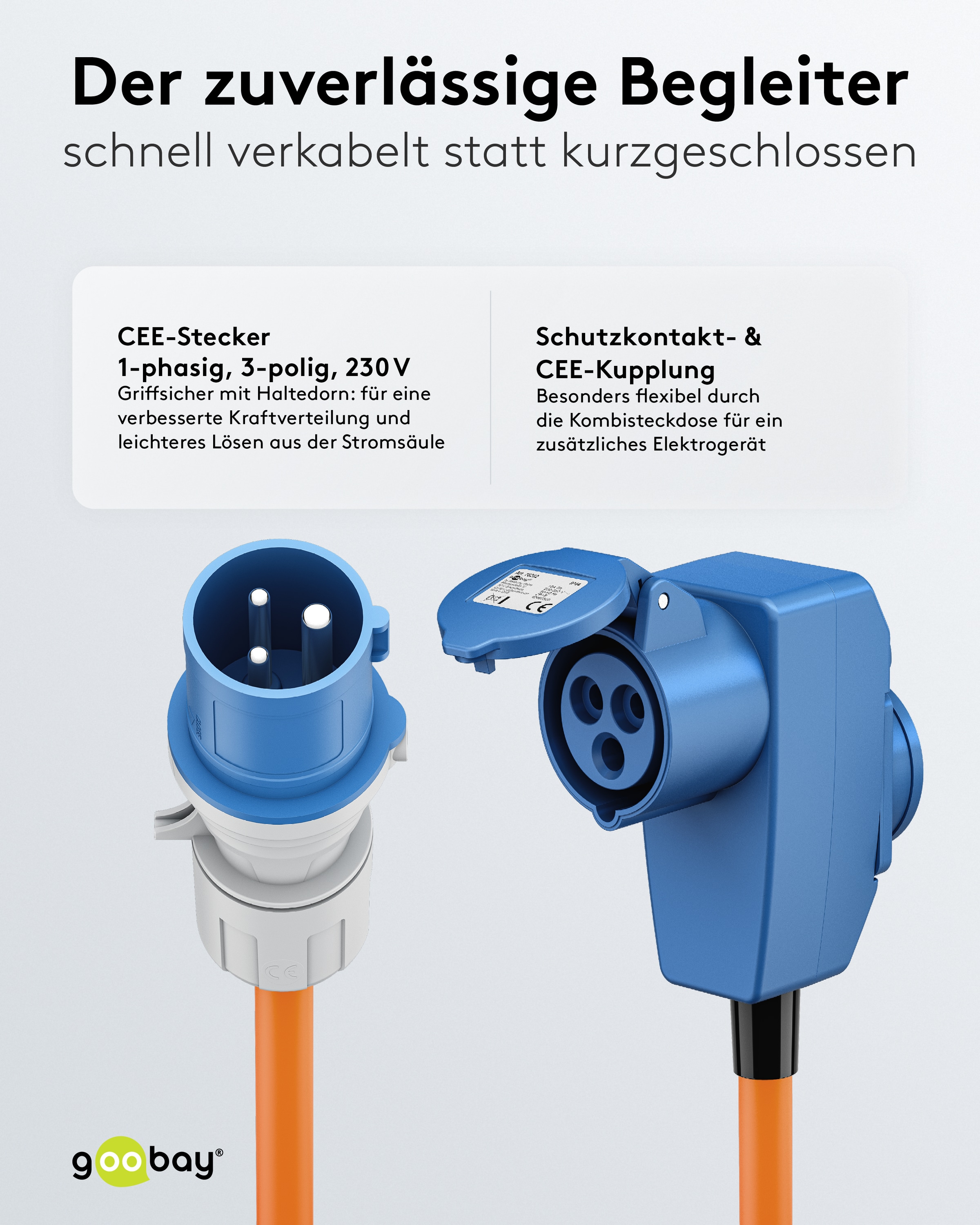 GOOBAY CEE-Adapterkabel 76232, 1,5 m, Stecker zu Kupplung + Schutzkontakt Kupplung GOOBAY CEE-Adapterkabel 76232, 1,5 m, Stecker zu Kupplung + Schutzkontakt Kupplung