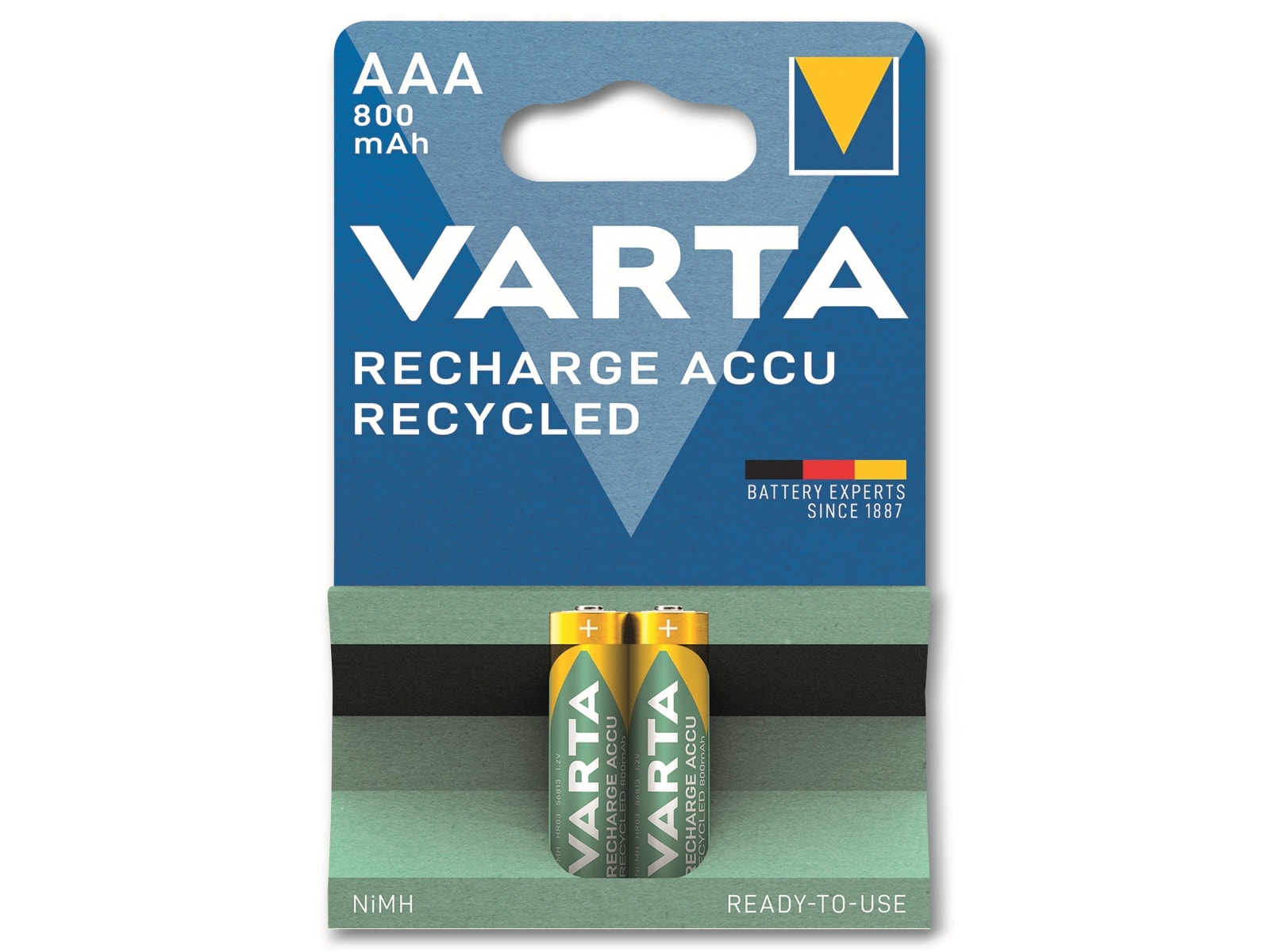VARTA Akku NiMH, Micro, AAA, HR03, 1.2V/800mAh, Accu Recycled, Pre-charged, 2er Pack VARTA Akku NiMH, Micro, AAA, HR03, 1.2V/800mAh, Accu Recycled, Pre-charged, 2er Pack
