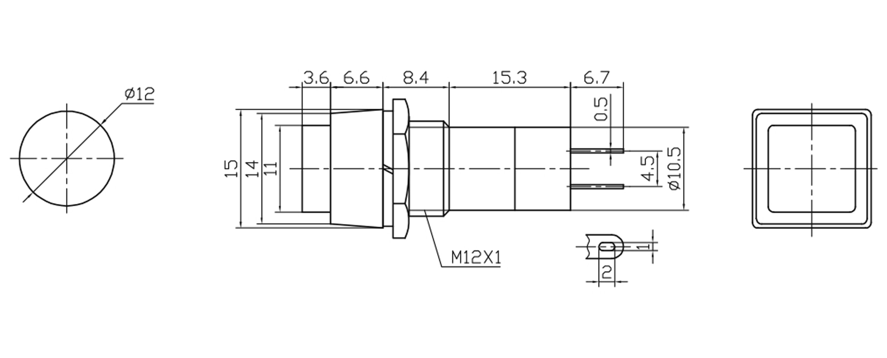 Einbau-Drucktaster PBS-12B, quadratisch, Schließer, schwarz Einbau-Drucktaster PBS-12B, quadratisch, Schließer, schwarz
