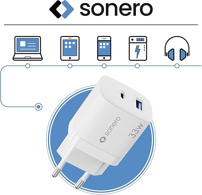 SONERO USB-C & USB-A GaN Ladegerät, X-PS121, 2 Port, 33W, weiß SONERO USB-C & USB-A GaN Ladegerät, X-PS121, 2 Port, 33W, weiß