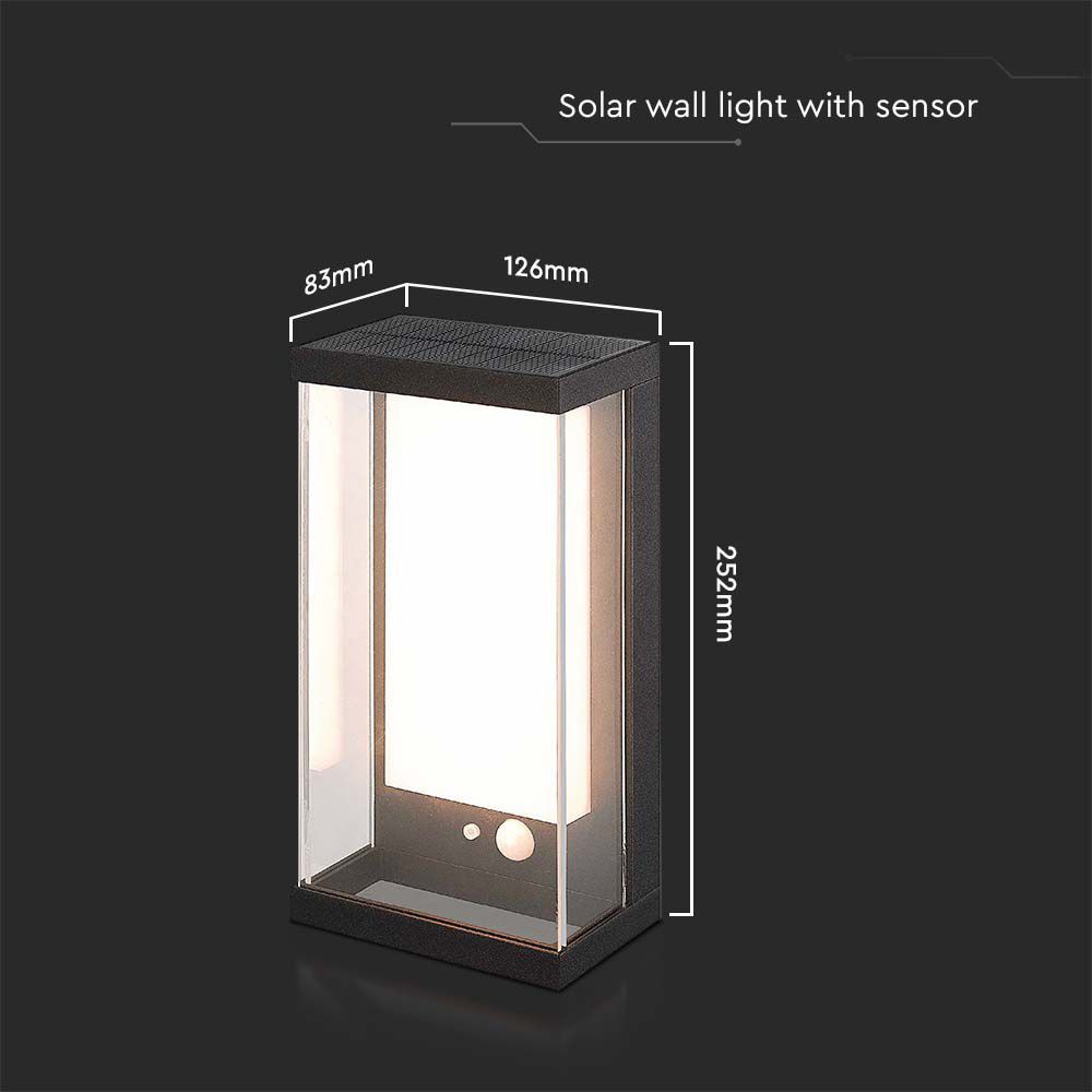 V-TAC Solar LED-Außenleuchte VT-1193, 1 W, 3000 K, mit Sensor, schwarz V-TAC Solar LED-Außenleuchte VT-1193, 1 W, 3000 K, mit Sensor, schwarz
