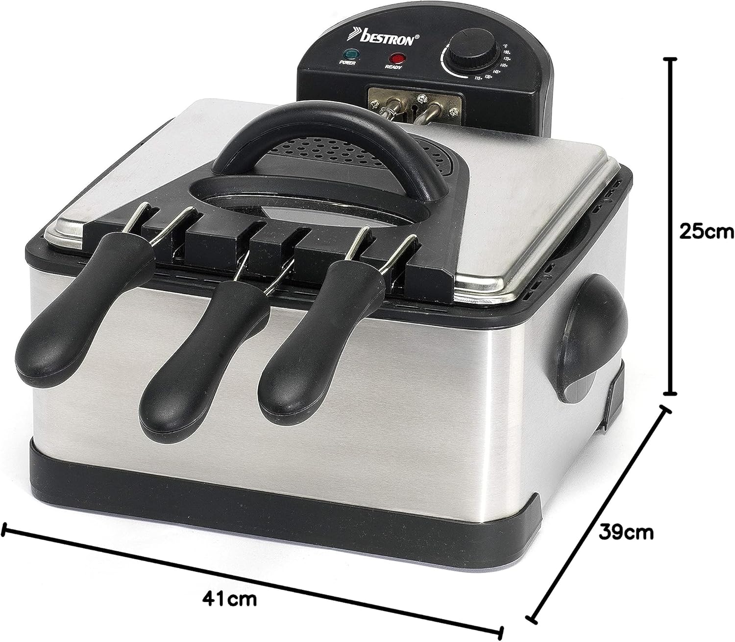 BESTRON Öl-Fritteuse XL DF402, 4,5 L, Cool Zone, 3 Körbe, 2000W, silber BESTRON Öl-Fritteuse XL DF402, 4,5 L, Cool Zone, 3 Körbe, 2000W, silber