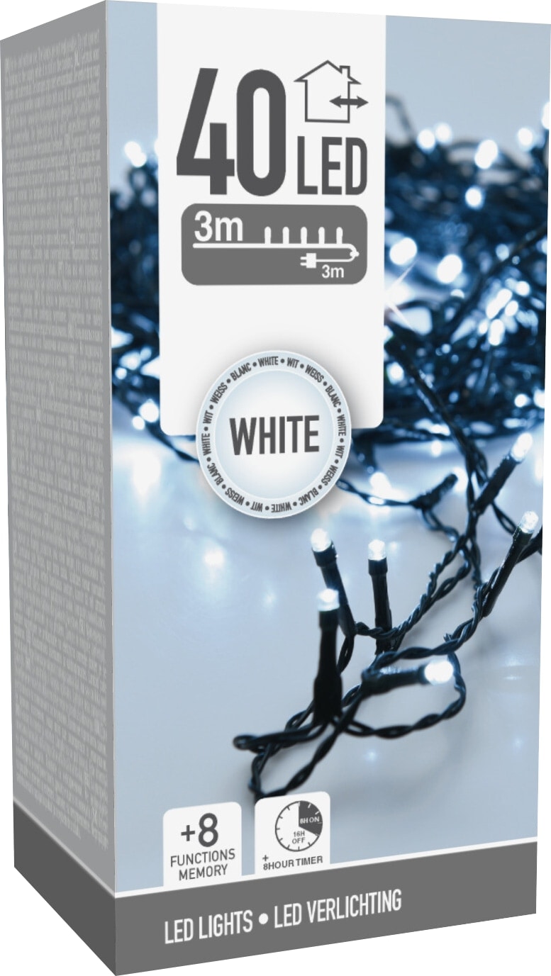 LED-Lichterkette kaltweiß, 40 LEDs, Grünes Kabel, Innen/Außen, 6m KOOPMAN LED-Lichterkette kaltweiß, 40 LEDs, Grünes Kabel, Innen/Außen, 6m