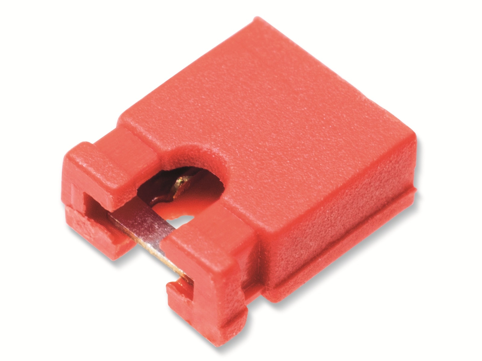 Kurzschlussbrücke / Jumper, rot, 2,54 mm, oben offen, 2 Pol Kurzschlussbrücke / Jumper, rot, 2,54 mm, oben offen, 2 Pol