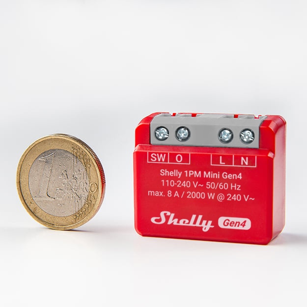 SHELLY Relais 1PM Mini Gen4, 8 A, WLAN, Bluetooth, rot SHELLY Relais 1PM Mini Gen4, 8 A, WLAN, Bluetooth, rot