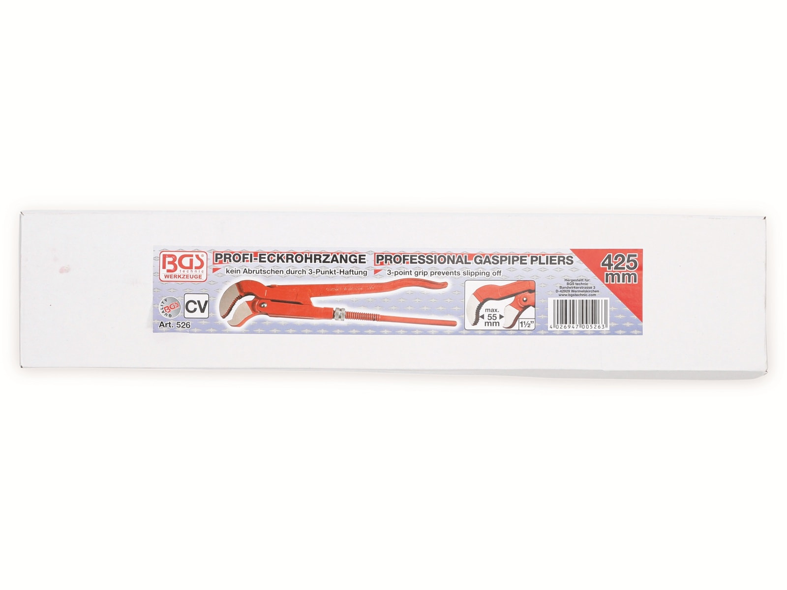 BGS TECHNIC Eckrohrzange 526, 1,5", S-Maul, 425 mm