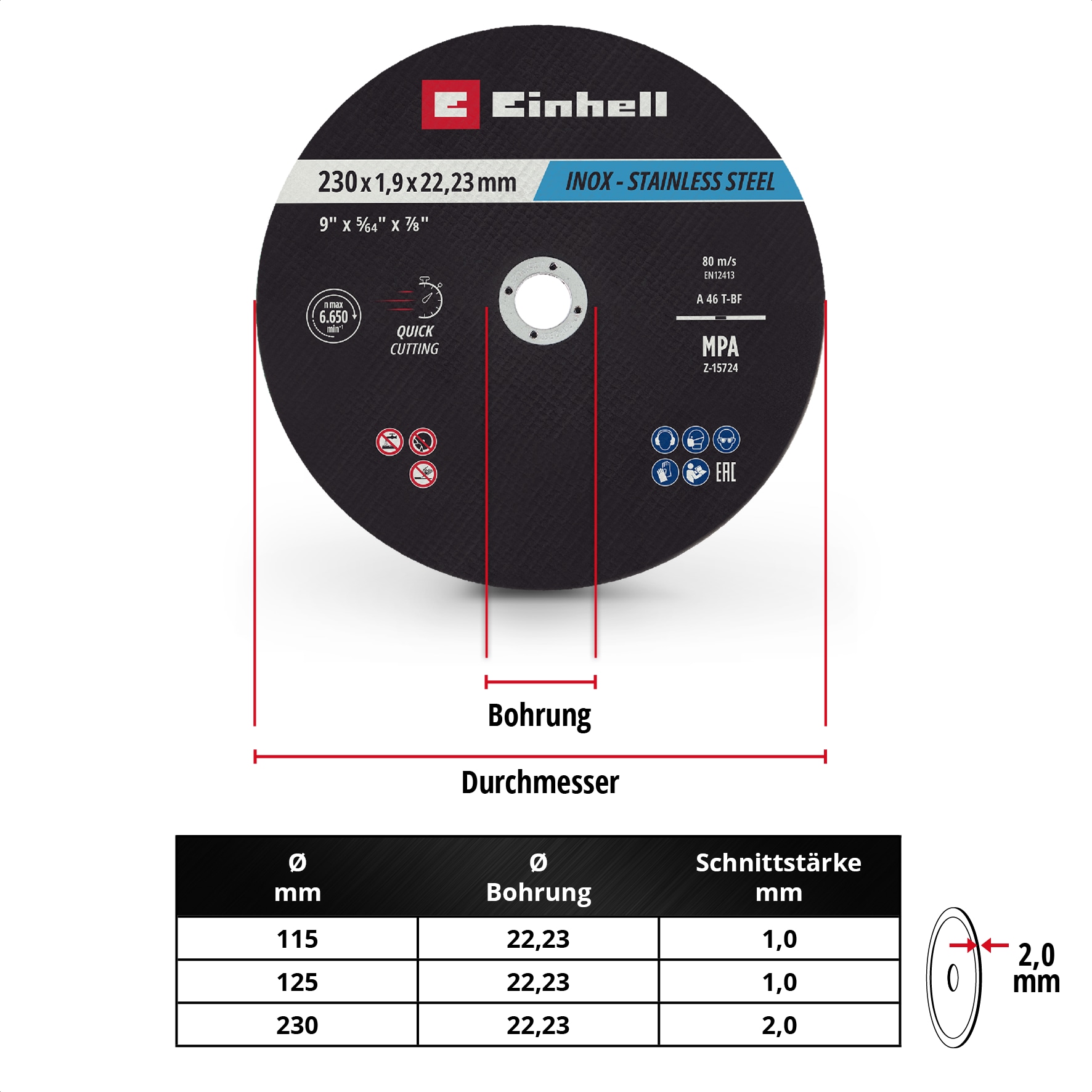 EINHELL Trennscheiben, 711524, 230x2,0 mm, 10 Stück EINHELL Trennscheiben, 711524, 230x2,0 mm, 10 Stück