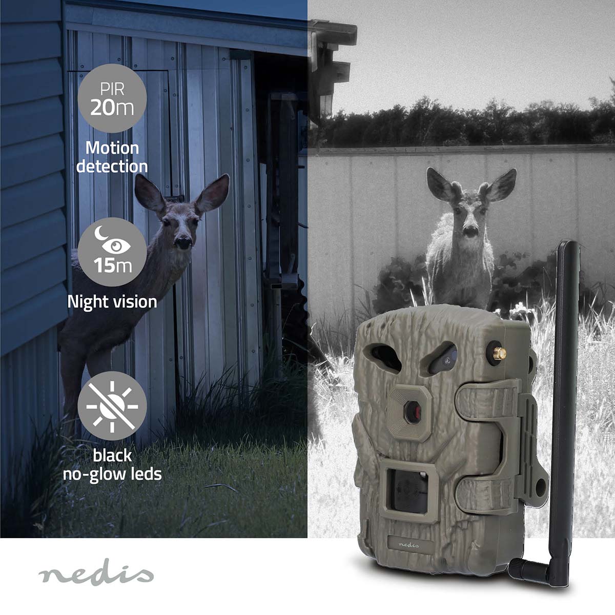 NEDIS Wildkamera WCAM460GN, 1080p@30fps, 30,0 MP, 4G, IP66, Black No-Glow IR, Nachtsicht, Bewegungssensor NEDIS Wildkamera WCAM460GN, 1080p@30fps, 30,0 MP, 4G, IP66, Black No-Glow IR, Nachtsicht, Bewegungssensor