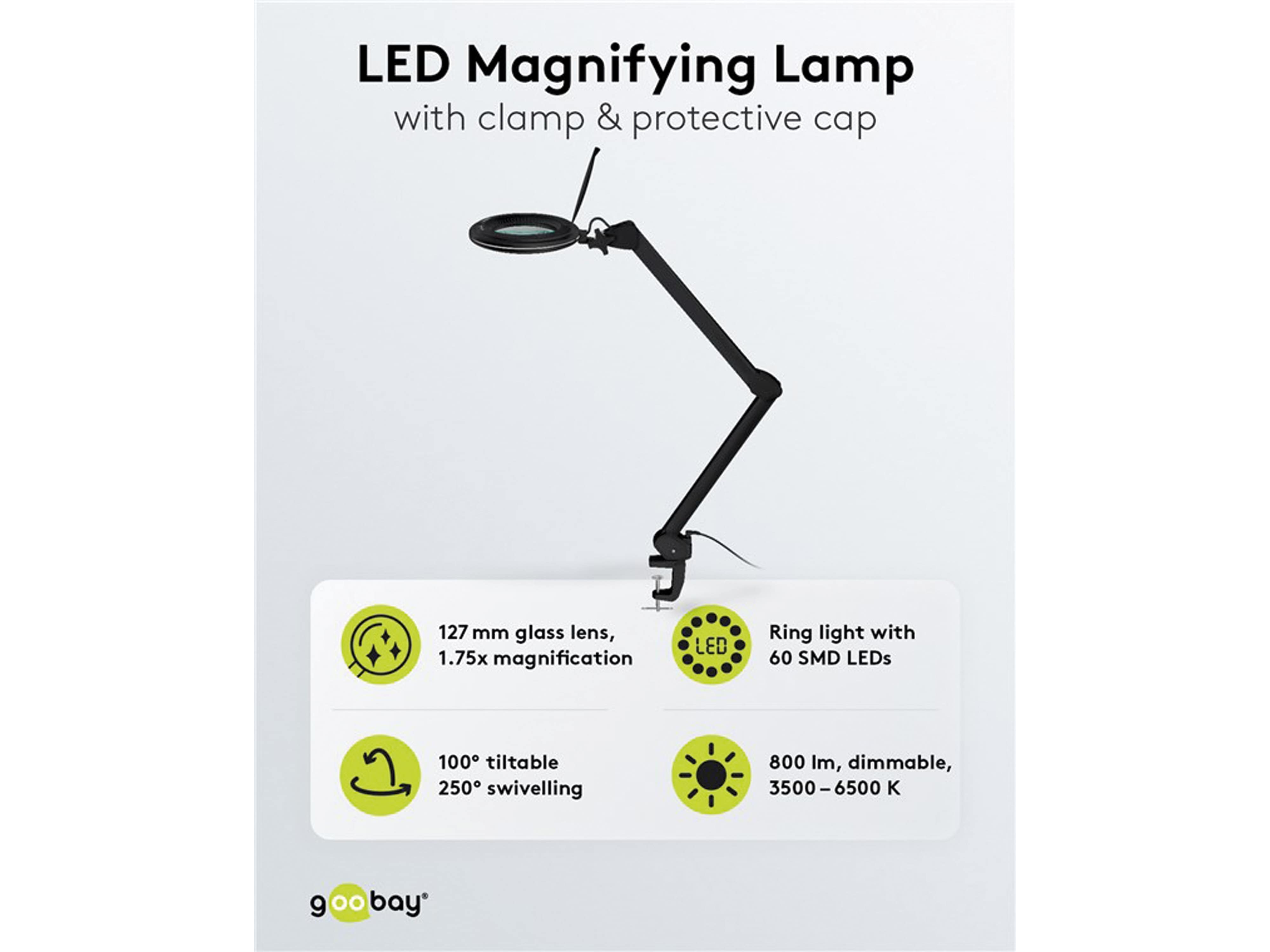GOOBAY LED-Klemm-Lupenleuchte, 10 W, 800 lm, dimmbar, schwarz GOOBAY LED-Klemm-Lupenleuchte, 10 W, 800 lm, dimmbar, schwarz