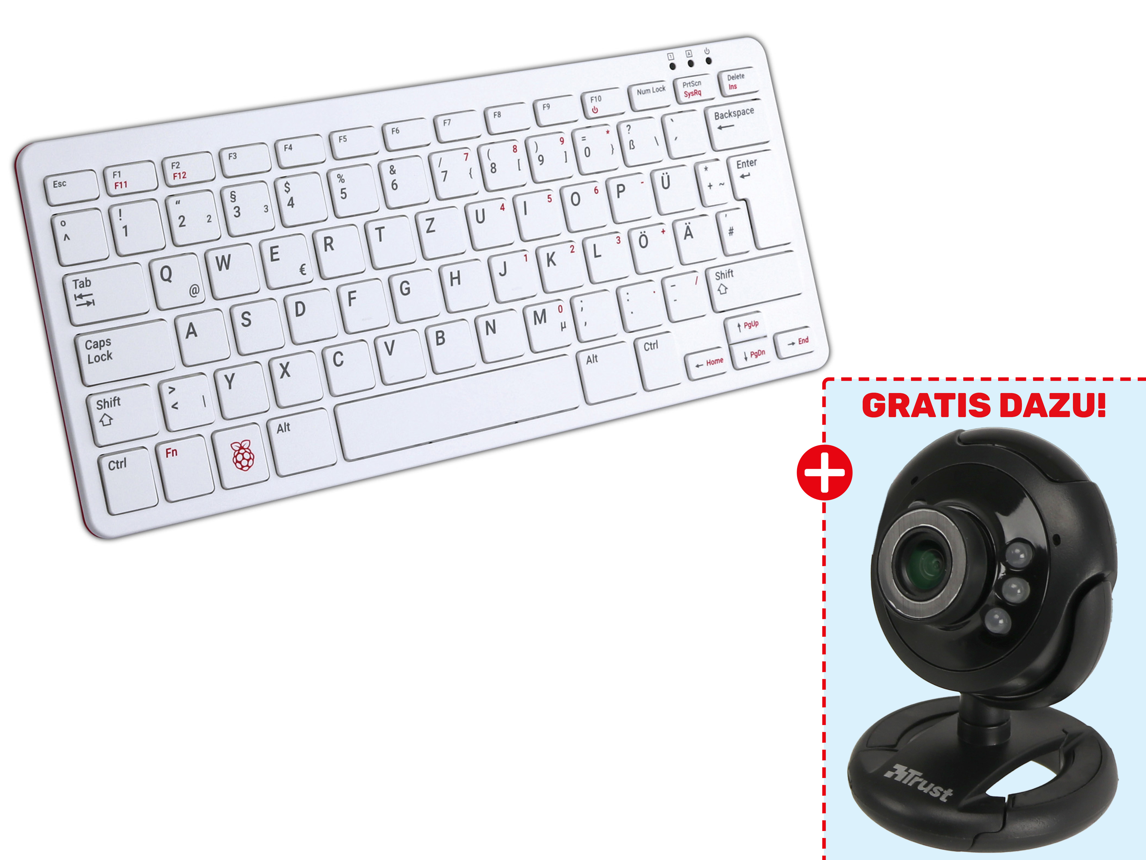 RASPBERRY PI 400 EINHEIT + TRUST Webcam SPOTLINE PRO