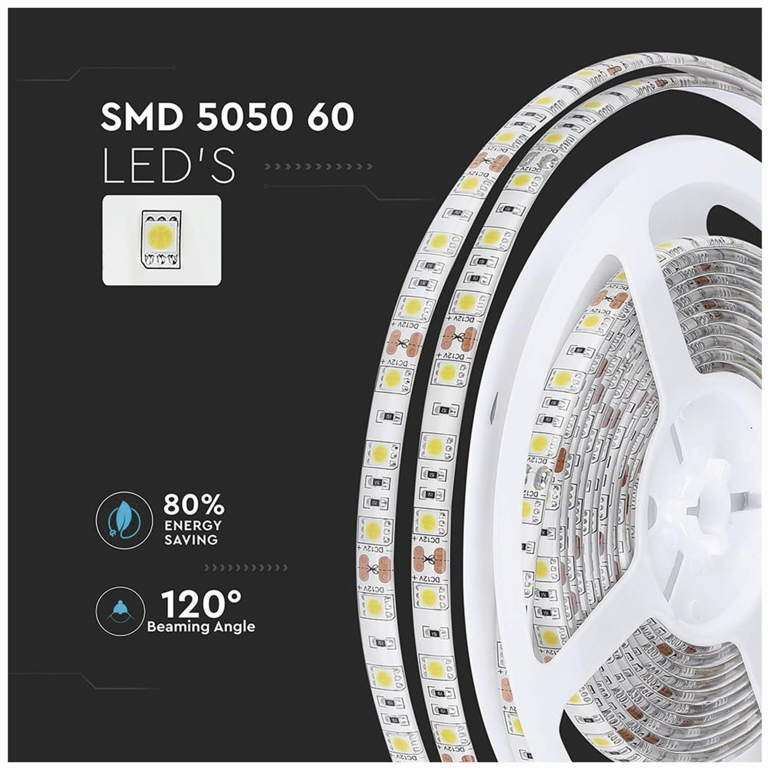 V-TAC LED-Strip VT-5050, 300 LEDs, 5 m, 12V, IP 65, 4000 K V-TAC LED-Strip VT-5050, 300 LEDs, 5 m, 12V, IP 65, 4000 K