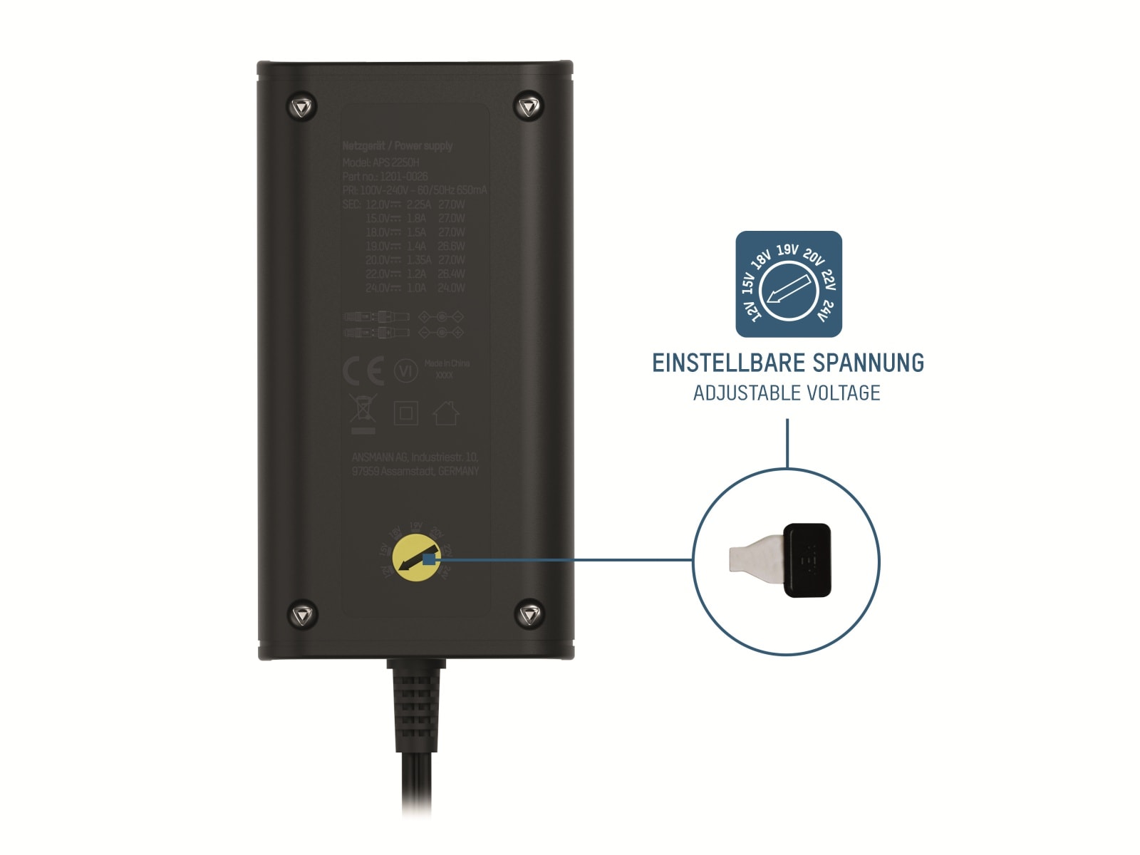 ANSMANN Universal-Netzteil APS 2250H, 27W, Ladestrom max. 2,25A, 12-24V- ANSMANN Universal-Netzteil APS 2250H, 27W, Ladestrom max. 2,25A, 12-24V-