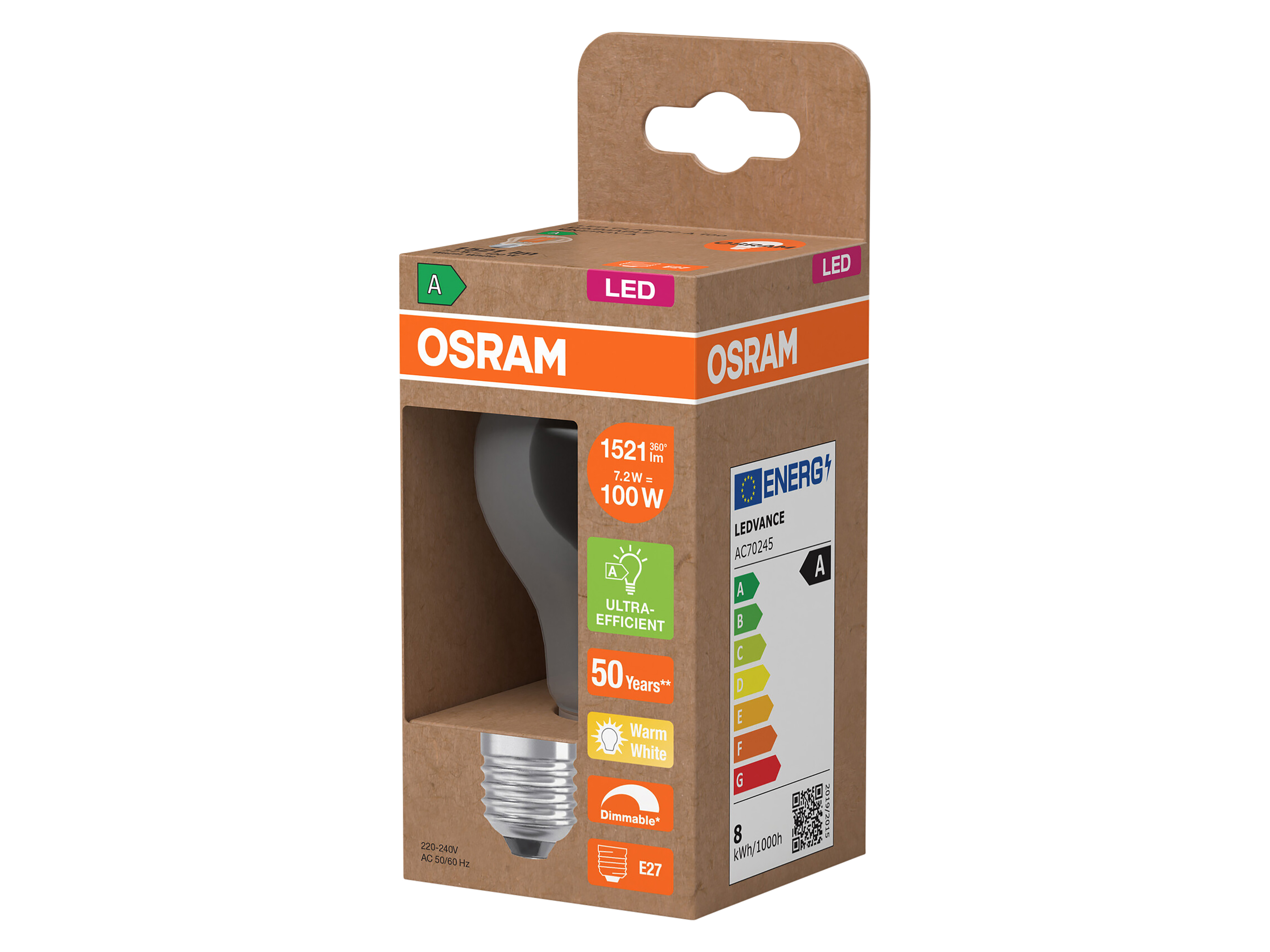 OSRAM LED-Lampe Classic, dimmbar, E27, 7,2 W, 2700 K, EEK: A, 1521 lm, warmweiß OSRAM LED-Lampe Classic, dimmbar, E27, 7,2 W, 2700 K, EEK: A, 1521 lm, warmweiß