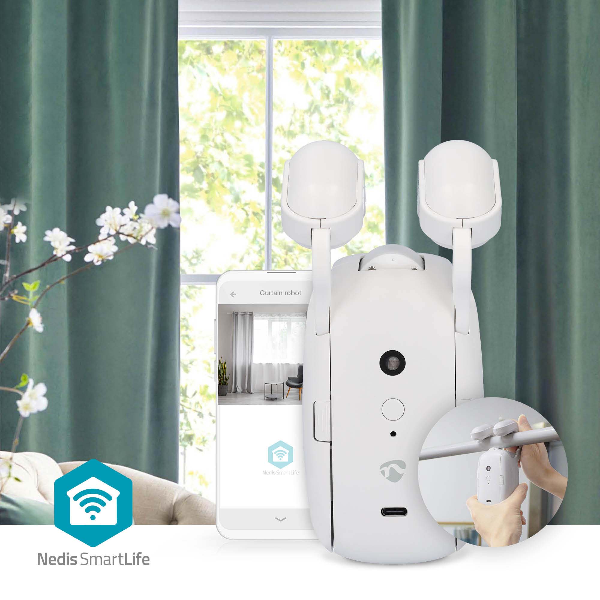 NEDIS Vorhangöffner SmartLife, USB-/Batteriebetrieben, Stangenschiene, weiß NEDIS Vorhangroboter SmartLife, USB-/Batteriebetrieben, Stangenschiene, weiß