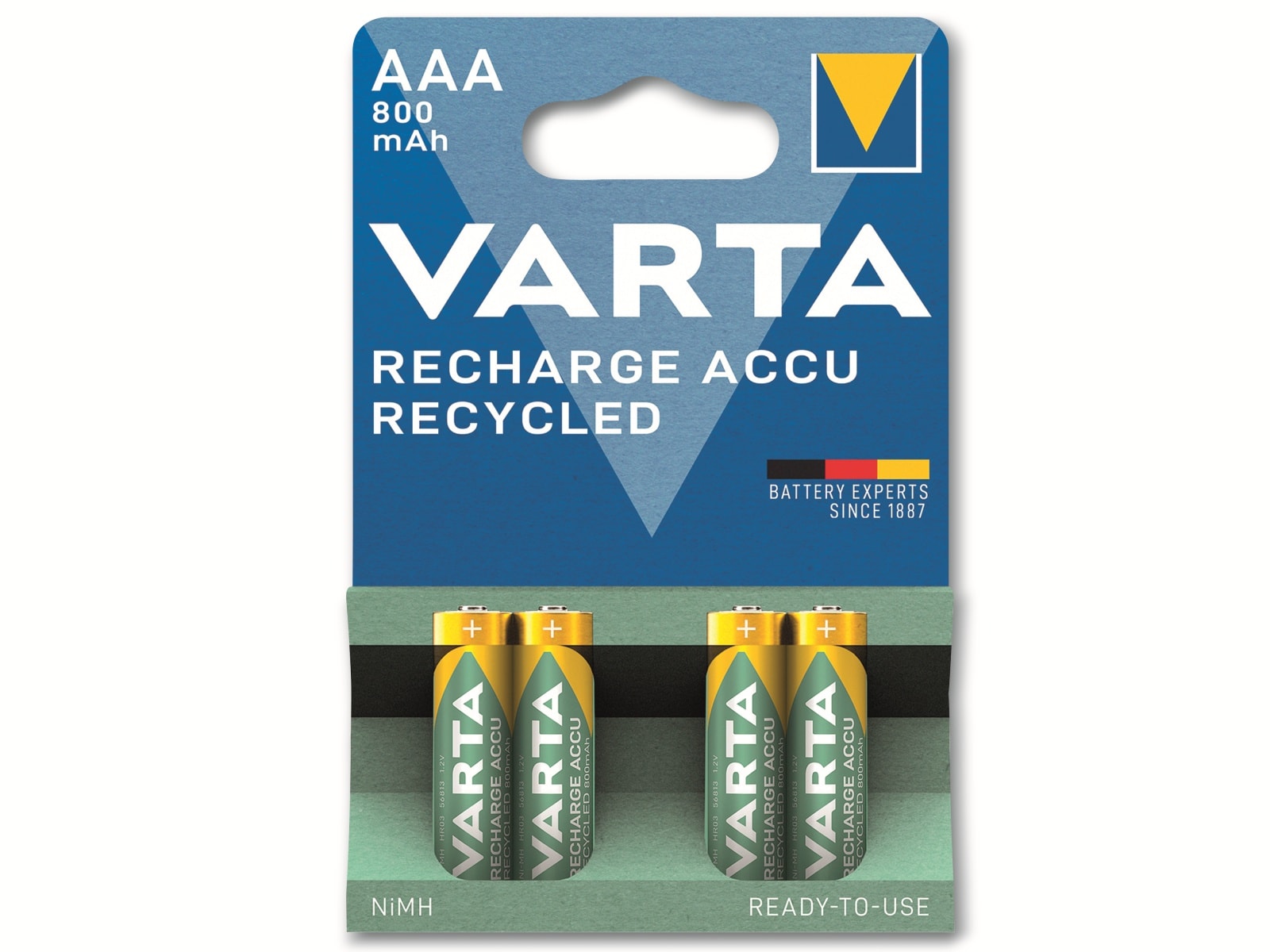VARTA Akku NiMH, Micro, AAA, HR03, 1.2V/800mAh, Accu Recycled, Pre-charged, 4er Pack VARTA Akku NiMH, Micro, AAA, HR03, 1.2V/800mAh, Accu Recycled, Pre-charged, 4er Pack