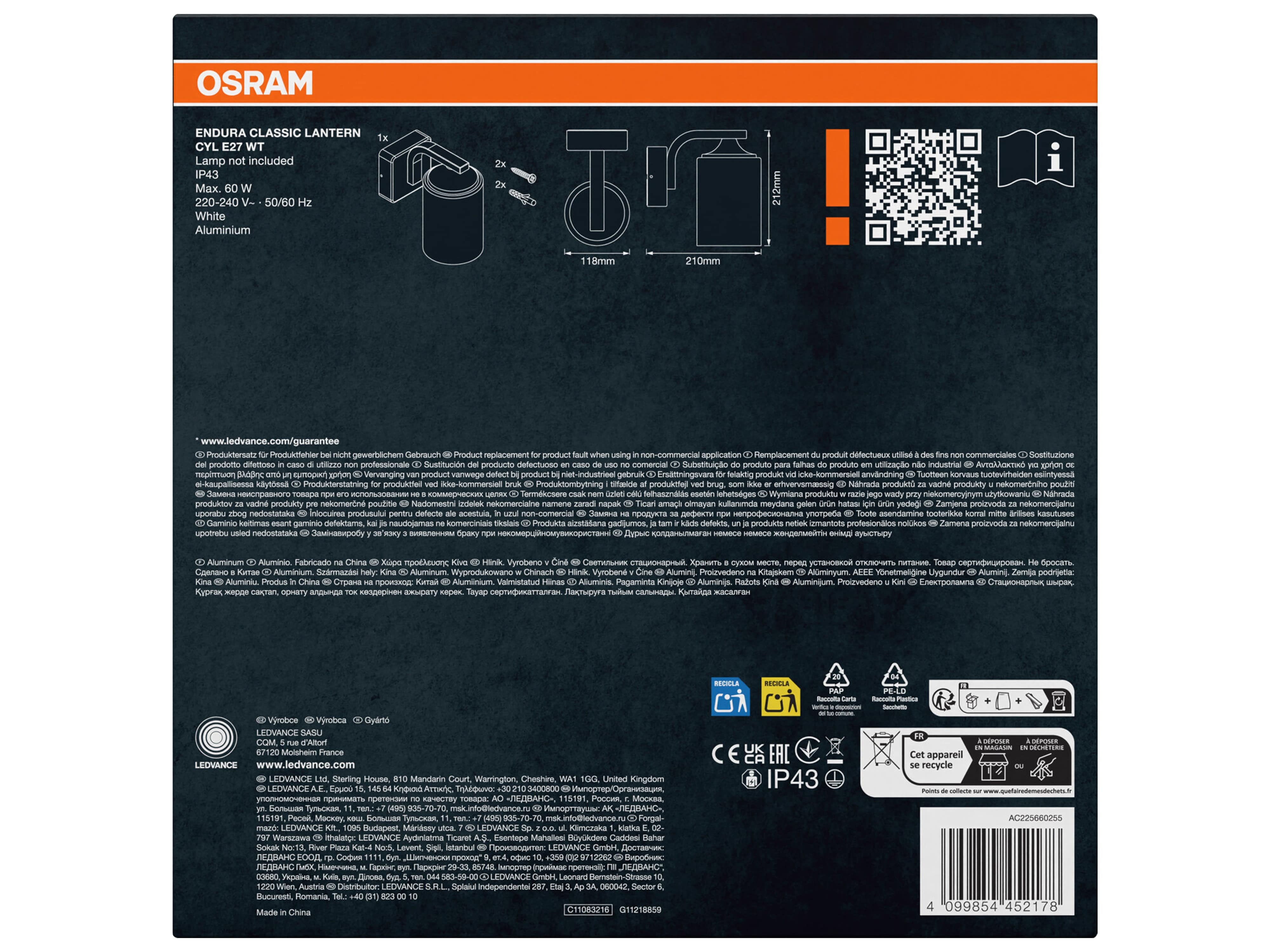 OSRAM LED-Außenwandleuchte, Endura Classic Lantern Cylinder, E27, IP43, weiß OSRAM LED-Außenwandleuchte, Endura Classic Lantern Cylinder, E27, IP43, weiß