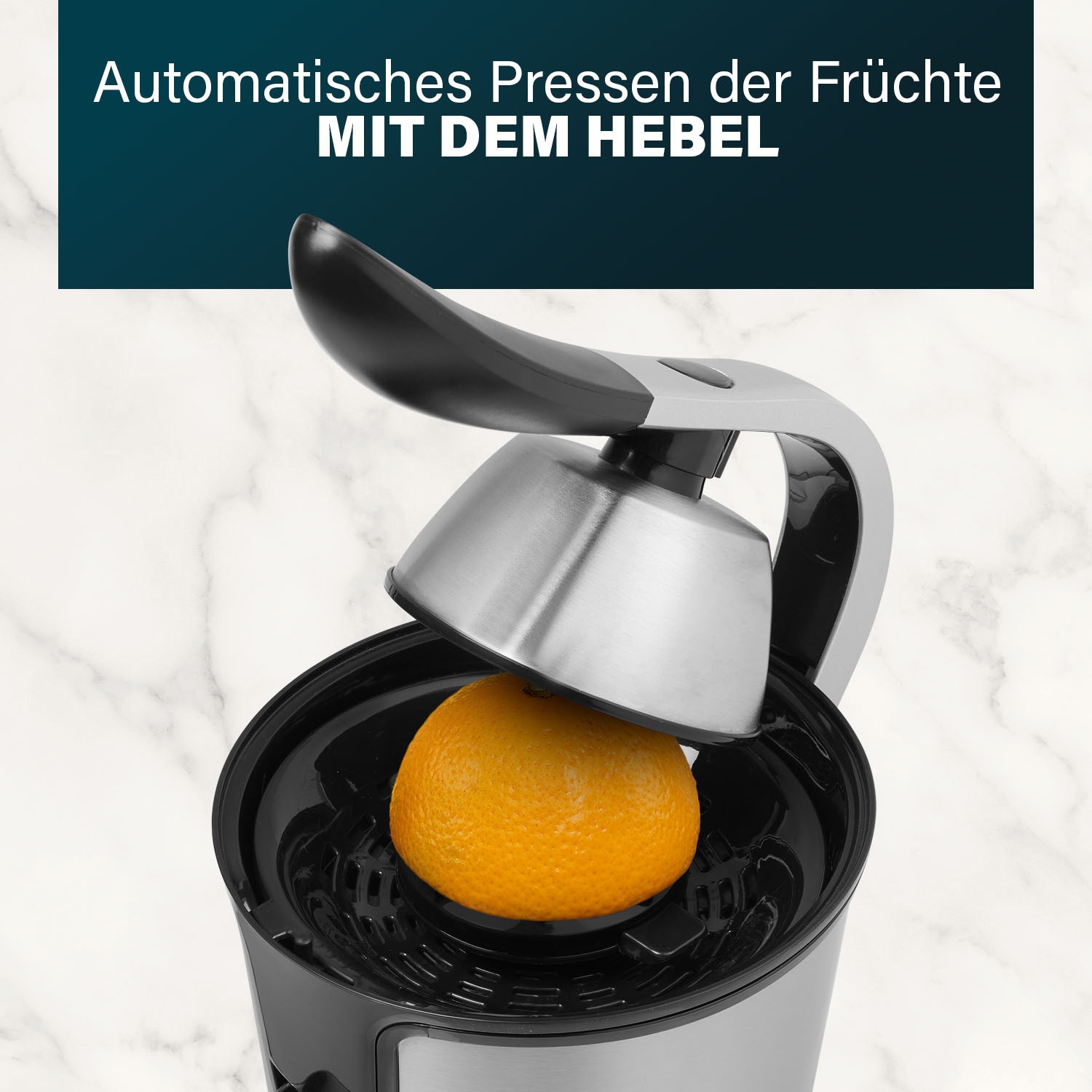 PRINCESS Edelstahl-Zitrusfruchtpresse, 2 Presskegel, mit Filter, 100 W