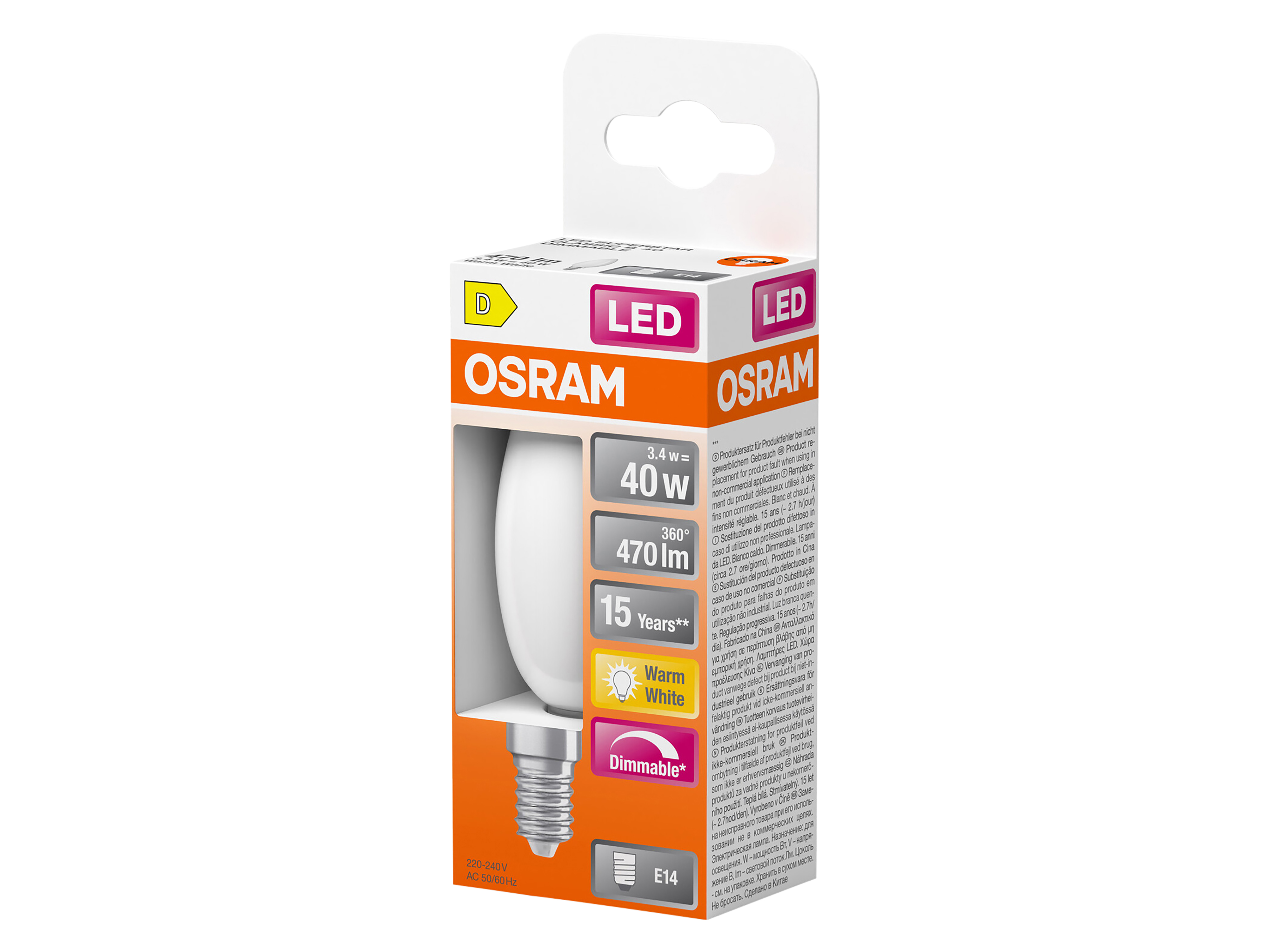 OSRAM LED-Lampe SUPERSTAR, dimmbar, E14, 3,4 W, 2700 K, EEK: D, 470 lm, warmweiß OSRAM LED-Lampe SUPERSTAR, dimmbar, E14, 3,4 W, 2700 K, EEK: D, 470 lm, warmweiß