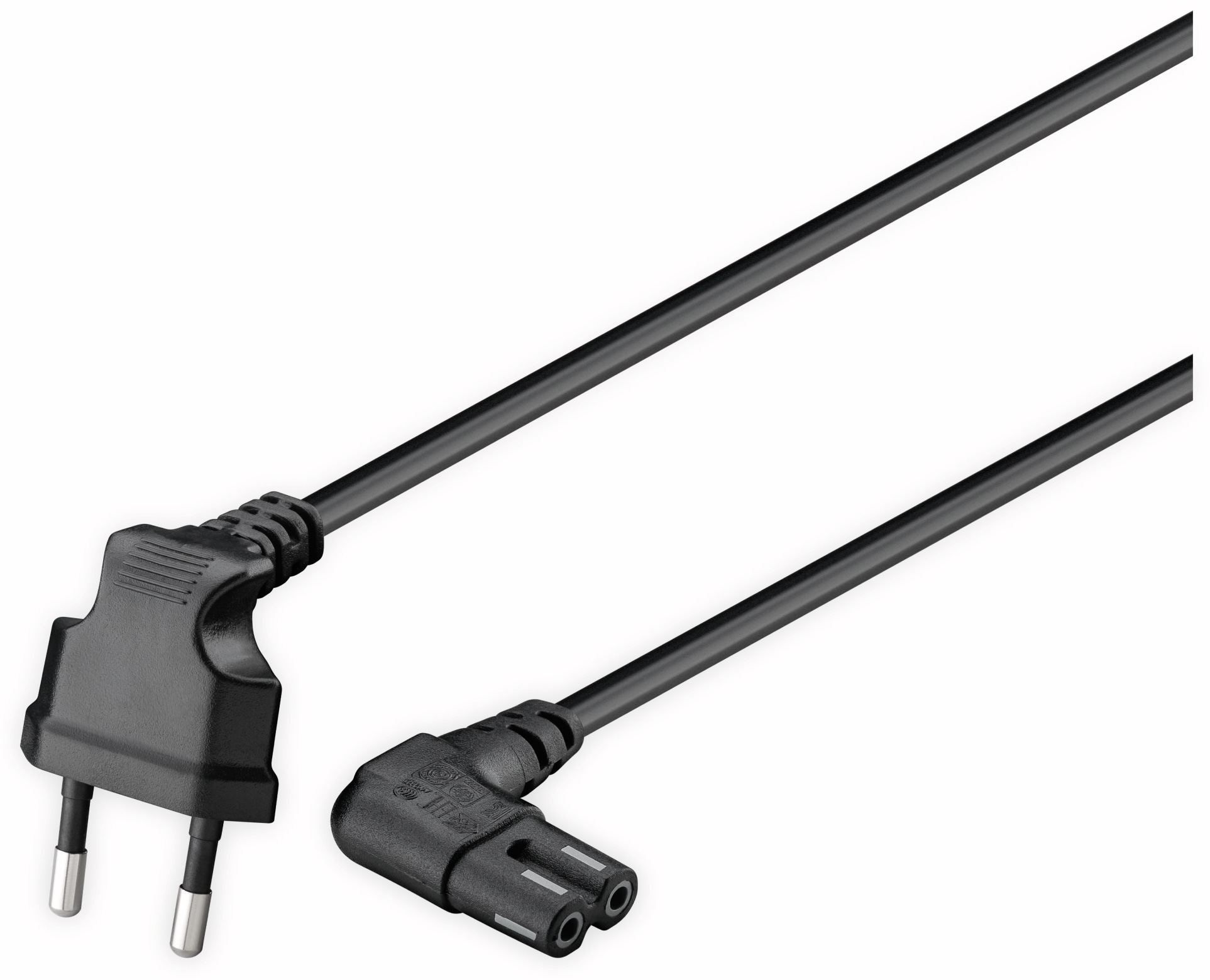 GOOBAY Euro-Netzkabel mit Doppelnutkupplung, schwarz, 0,5m, 90° GOOBAY Euro-Netzkabel mit Doppelnutkupplung, schwarz, 0,5m, 90°