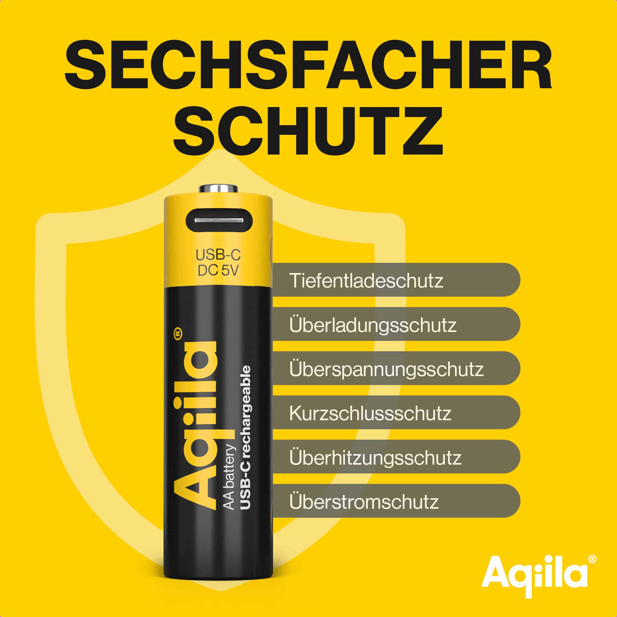 AQIILA Li-lon-Akku, AA, USB-C, 1,5 V, 4er Pack Li-lon-Akku AQILLA, AA, USB-C, 1,5 V, 4er Pack