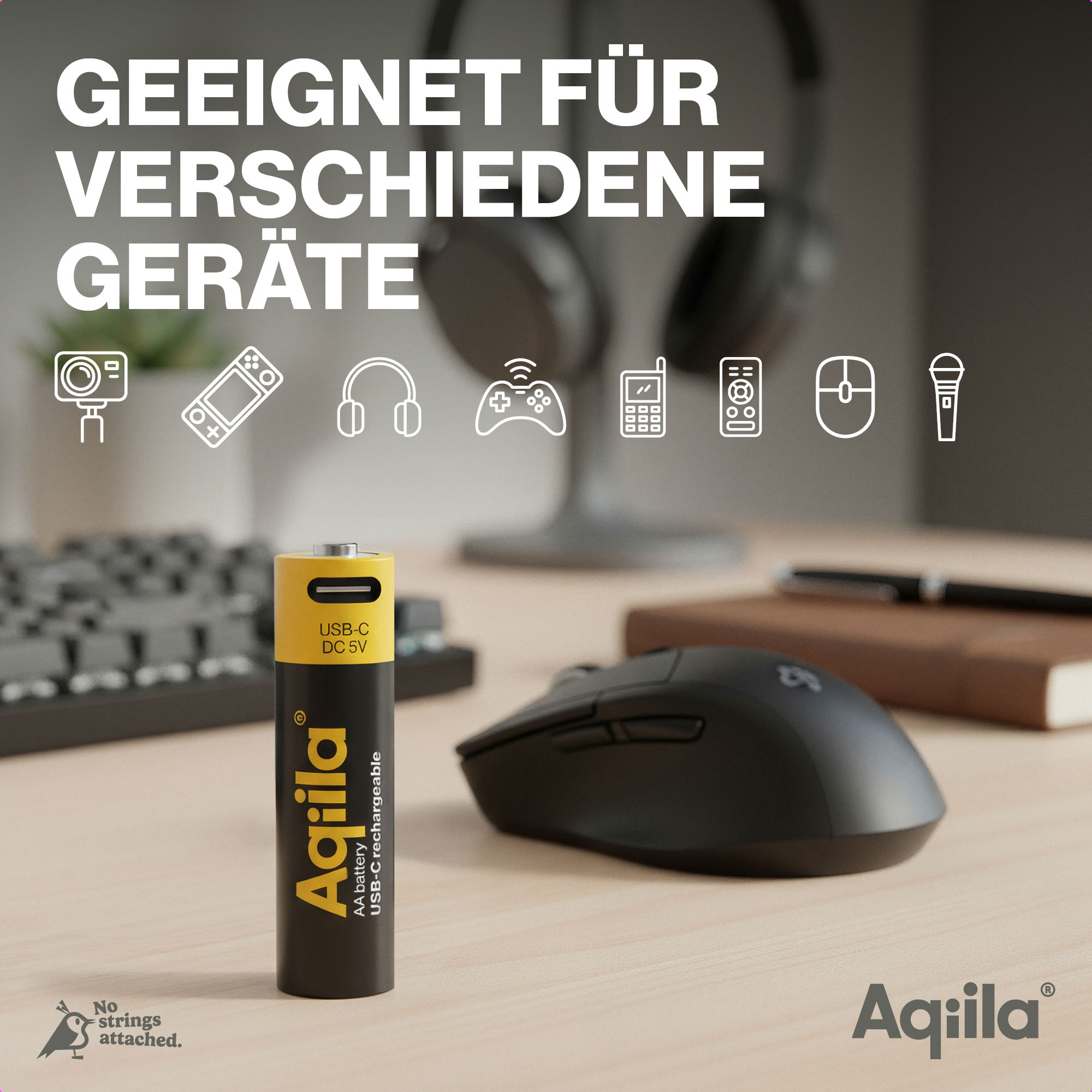 AQIILA Li-lon-Akku, AA, USB-C, 1,5 V, 4er Pack Li-lon-Akku AQILLA, AA, USB-C, 1,5 V, 4er Pack
