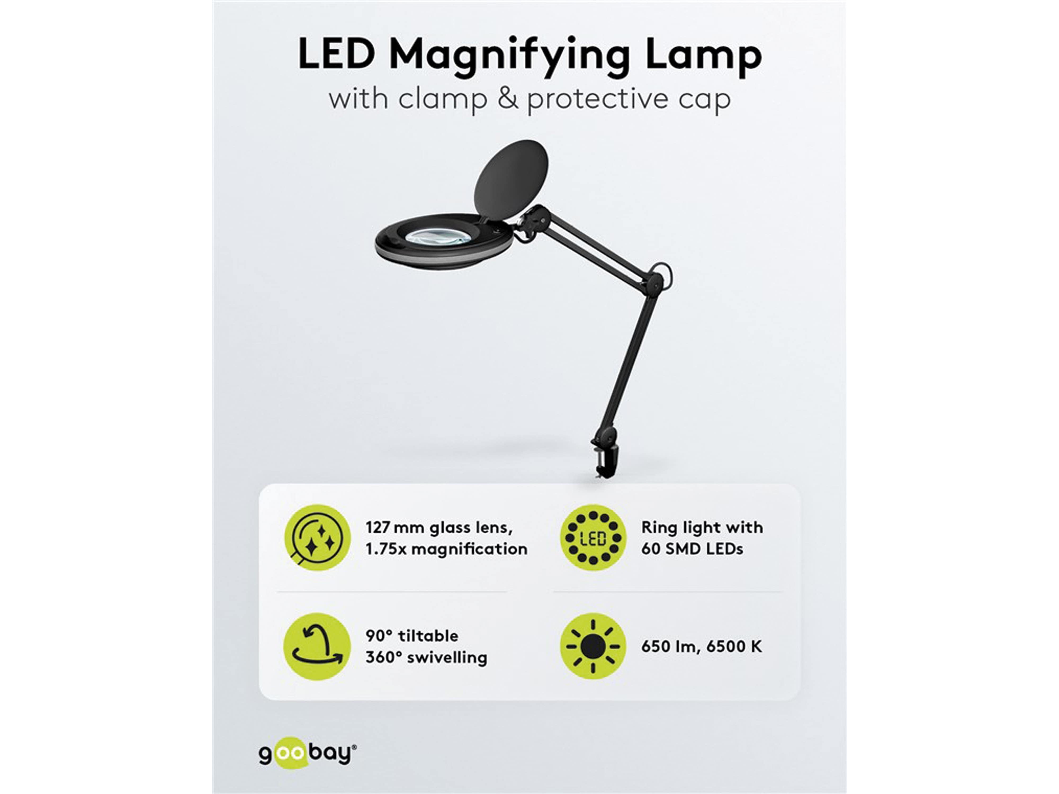 GOOBAY LED-Klemm-Lupenleuchte, 8 W, 650 lm, 1,75x Vergrößerung, schwarz GOOBAY LED-Klemm-Lupenleuchte, 8 W, 650 lm, 1,75x Vergrößerung, schwarz