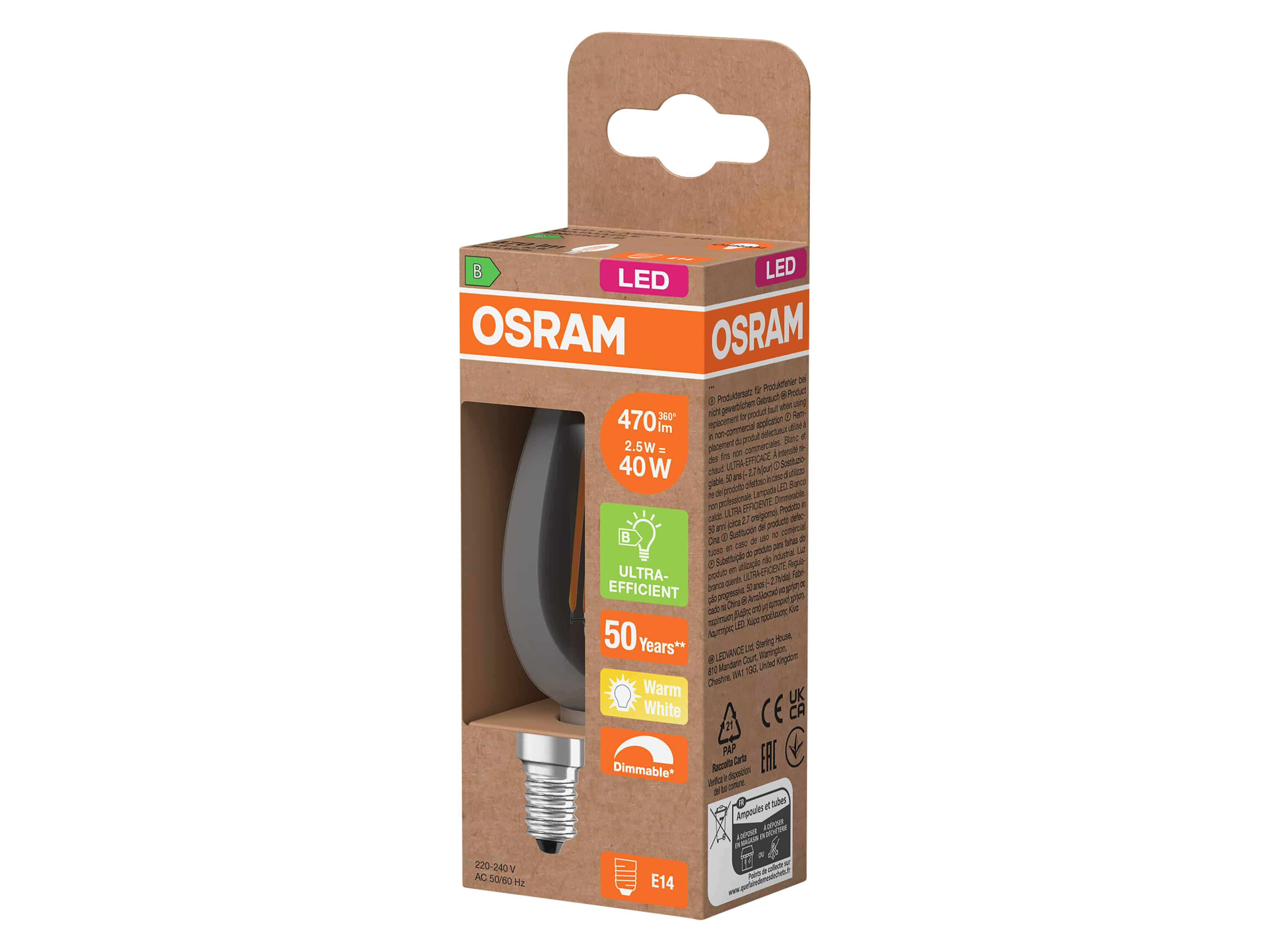 OSRAM LED-Lampe Classic, dimmbar, E14, 2,5 W, 2700 K, EEK: B, 470 lm, IP20, warmweiß OSRAM LED-Lampe Classic, dimmbar, E14, 2,5 W, 2700 K, EEK: B, 470 lm, IP20, warmweiß
