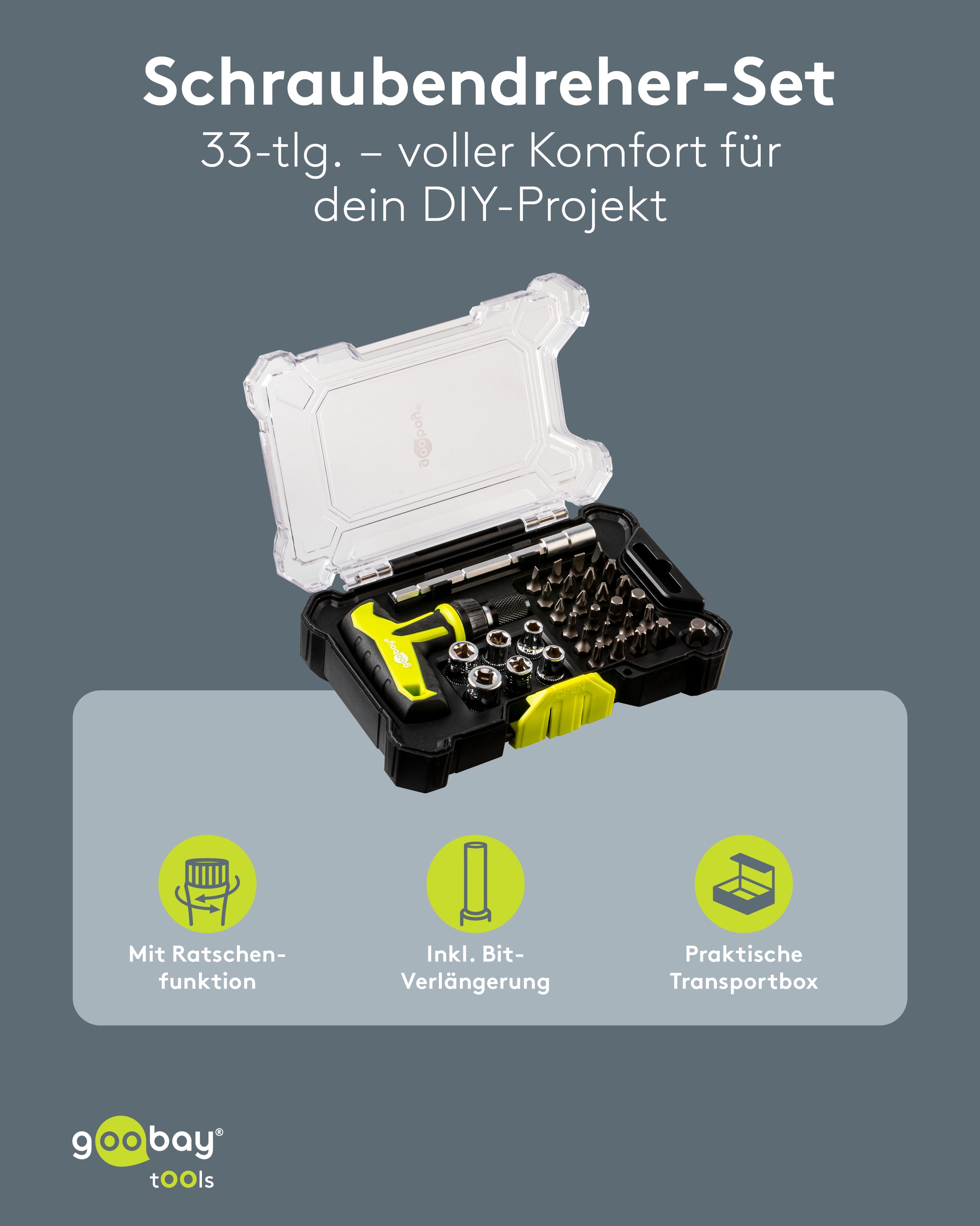 GOOBAY TOOLS Schraubendreher-Set, 77841, mit 30-tlg. Bitsatz GOOBAY TOOLS Schraubendreher-Set, 77841, mit 30-tlg. Bitsatz