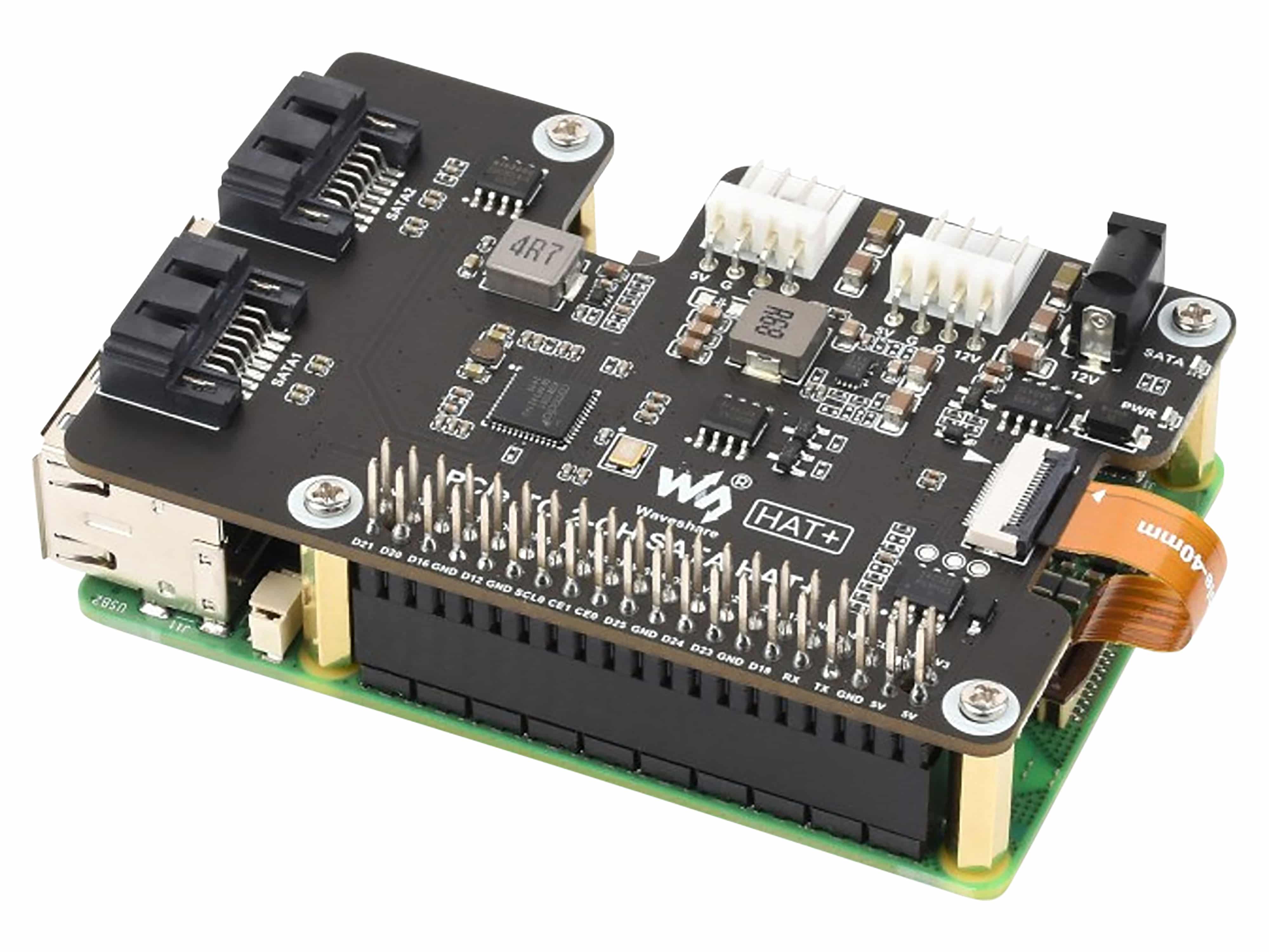WAVESHARE 2-Kanal PCIe-auf-SATA HAT für Raspberry Pi 5 WAVESHARE 2-Kanal PCIe-auf-SATA HAT für Raspberry Pi 5