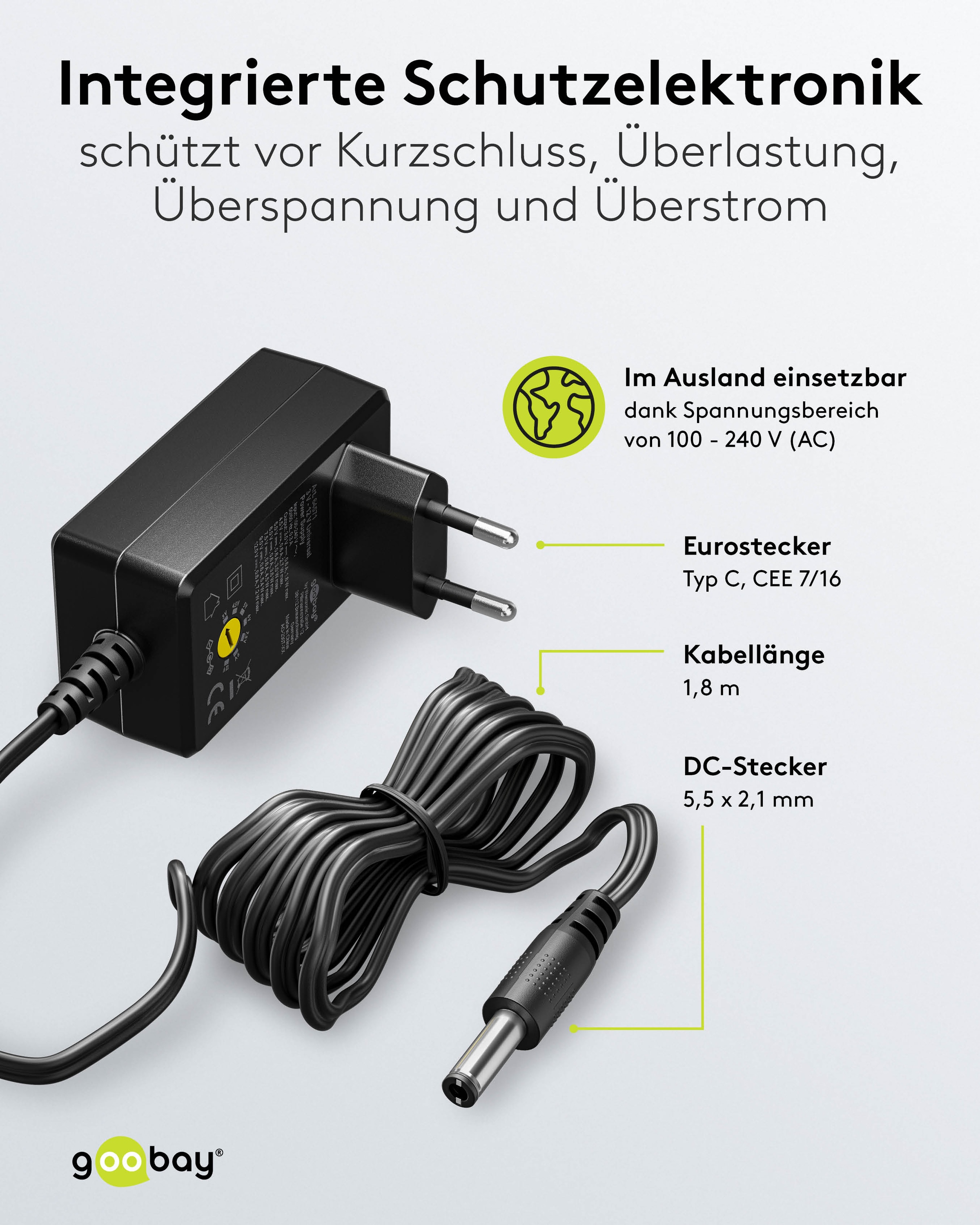 GOOBAY Universal-Netzteil 64571, 3...12 V-/7,2 W, 11-Adapter, inkl. USB-Adapter GOOBAY Universal-Netzteil 64571, 3...12 V-/7,2 W, 11-Adapter, inkl. USB-Adapter