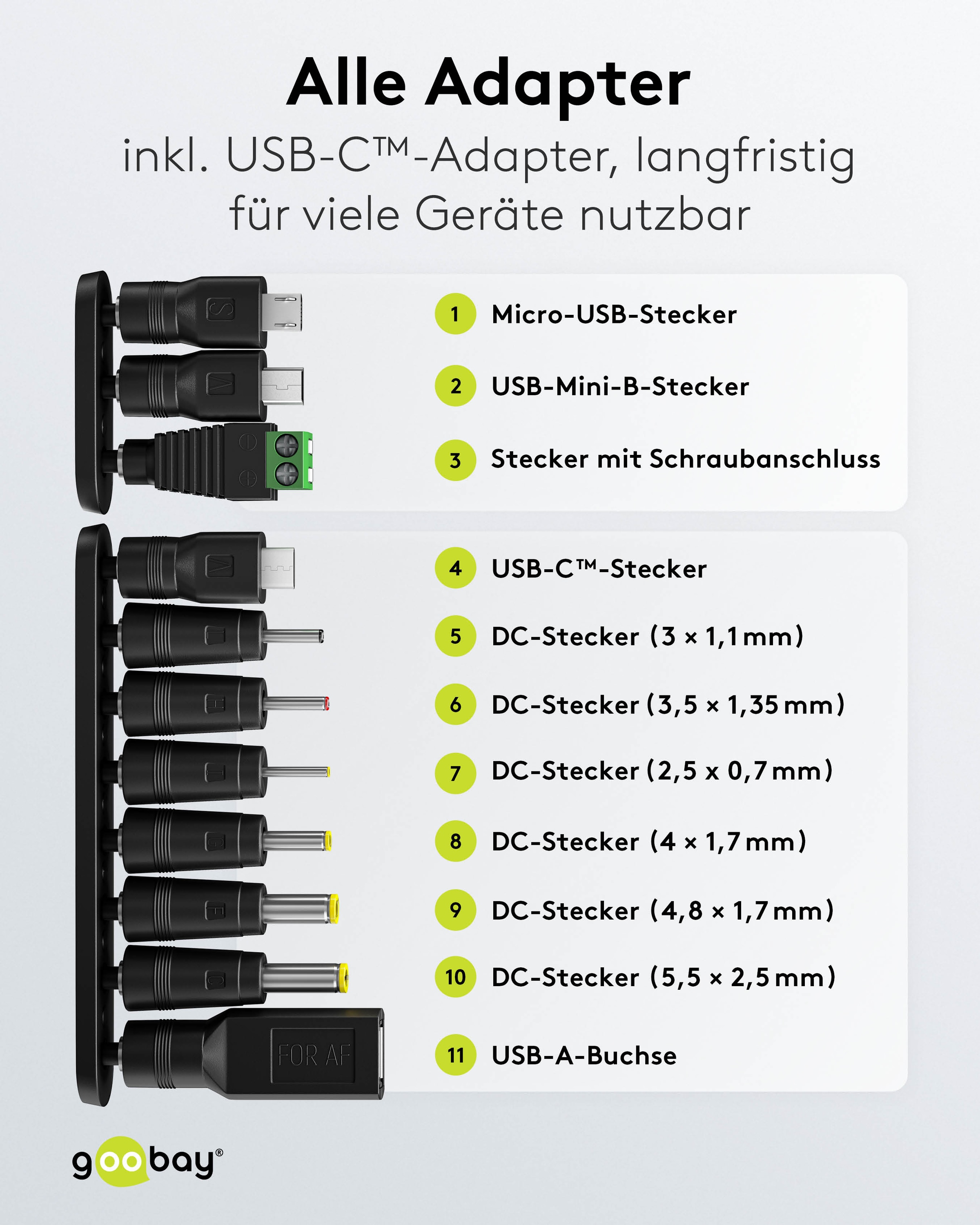 GOOBAY Universal-Netzteil 64571, 3...12 V-/7,2 W, 11-Adapter, inkl. USB-Adapter