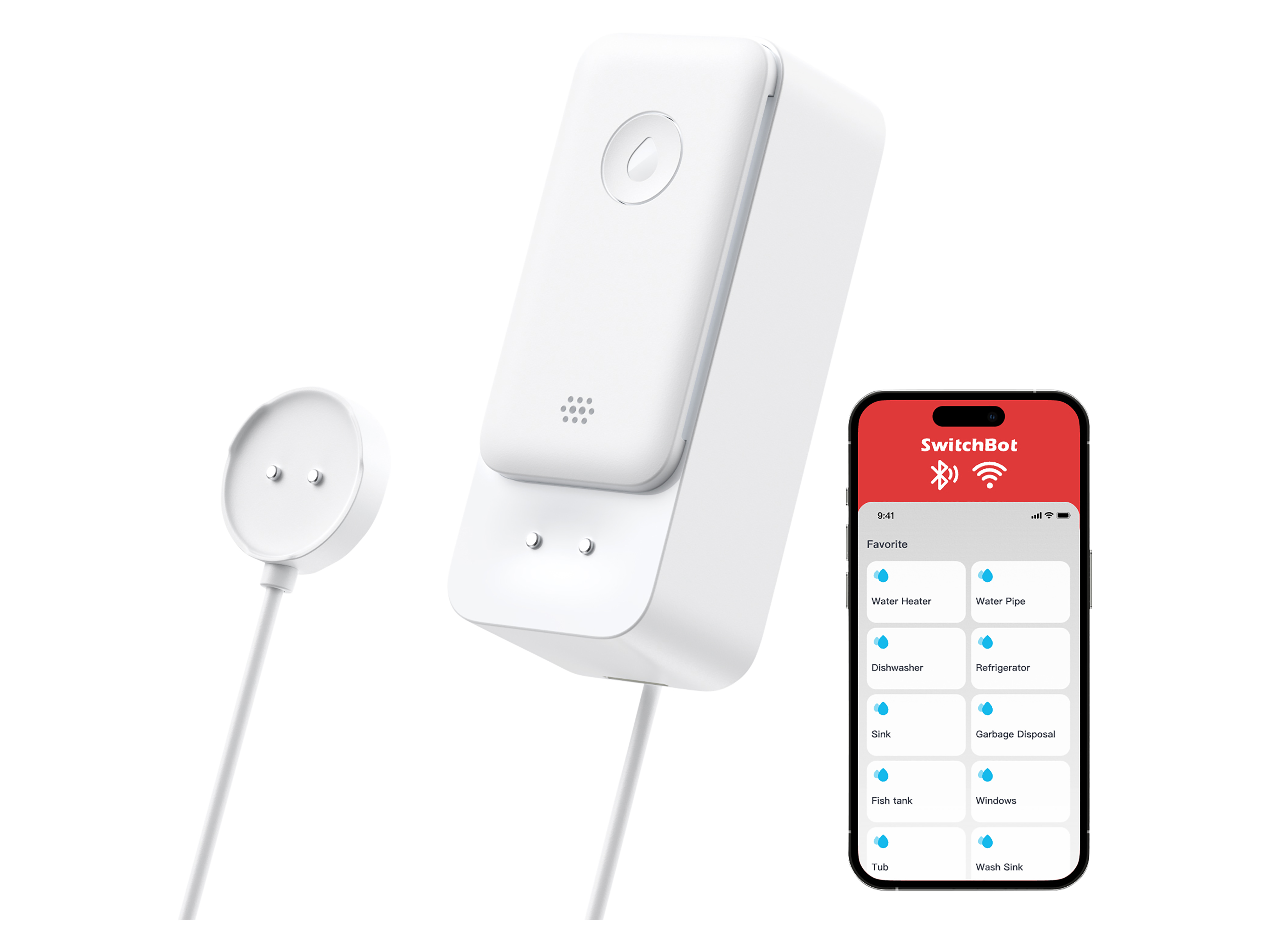SWITCHBOT WLAN Wassermelder, mit Sensorkabel, weiß