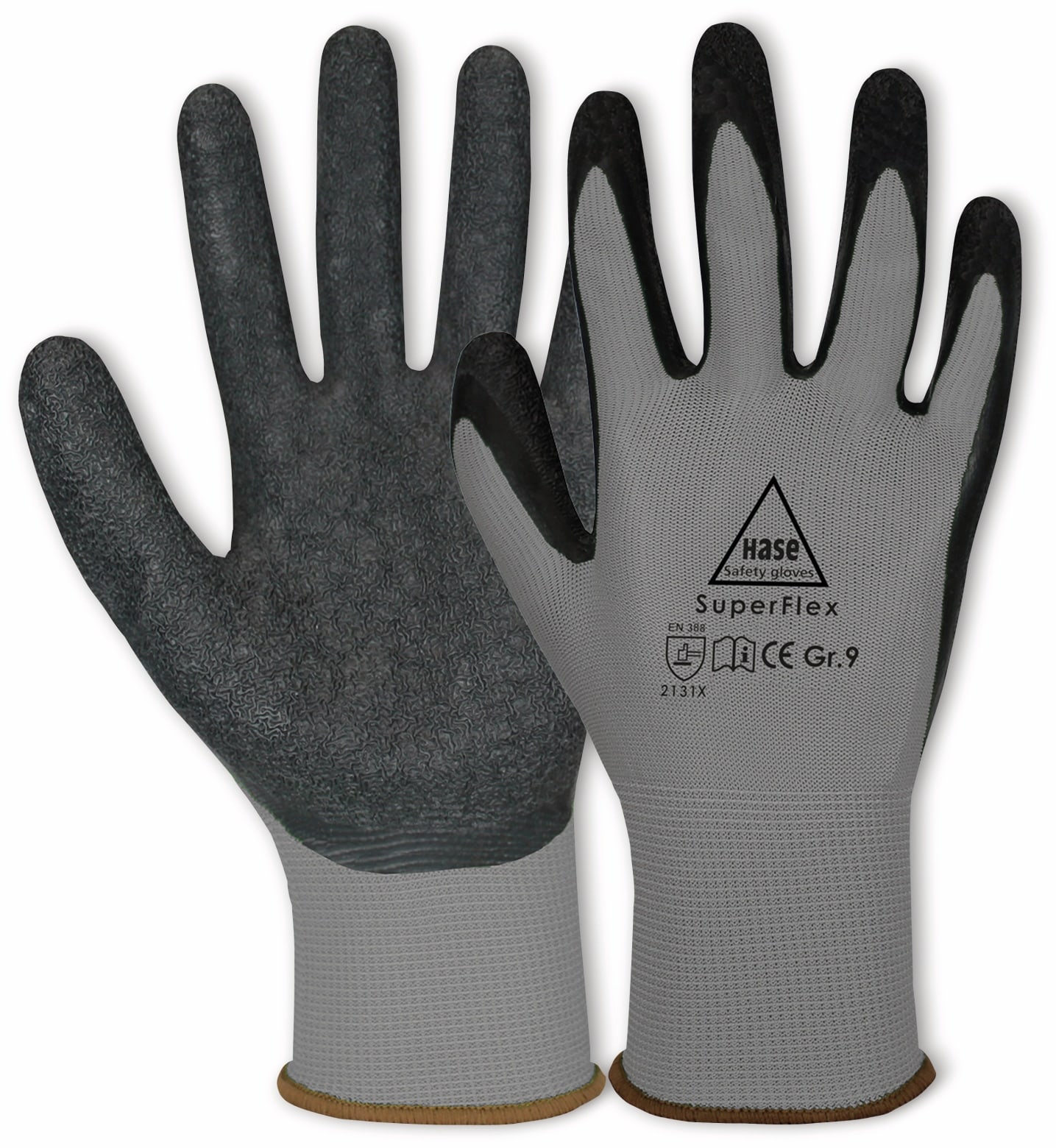 HASE SAFETY GLOVES Latex-Arbeitshandschuhe Superflex, EN 388, EN 420, Größe 10, grau/schwarz HASE SAFETY GLOVES Latex-Arbeitshandschuhe Superflex, EN 388, EN 420, Größe 10, grau/schwarz