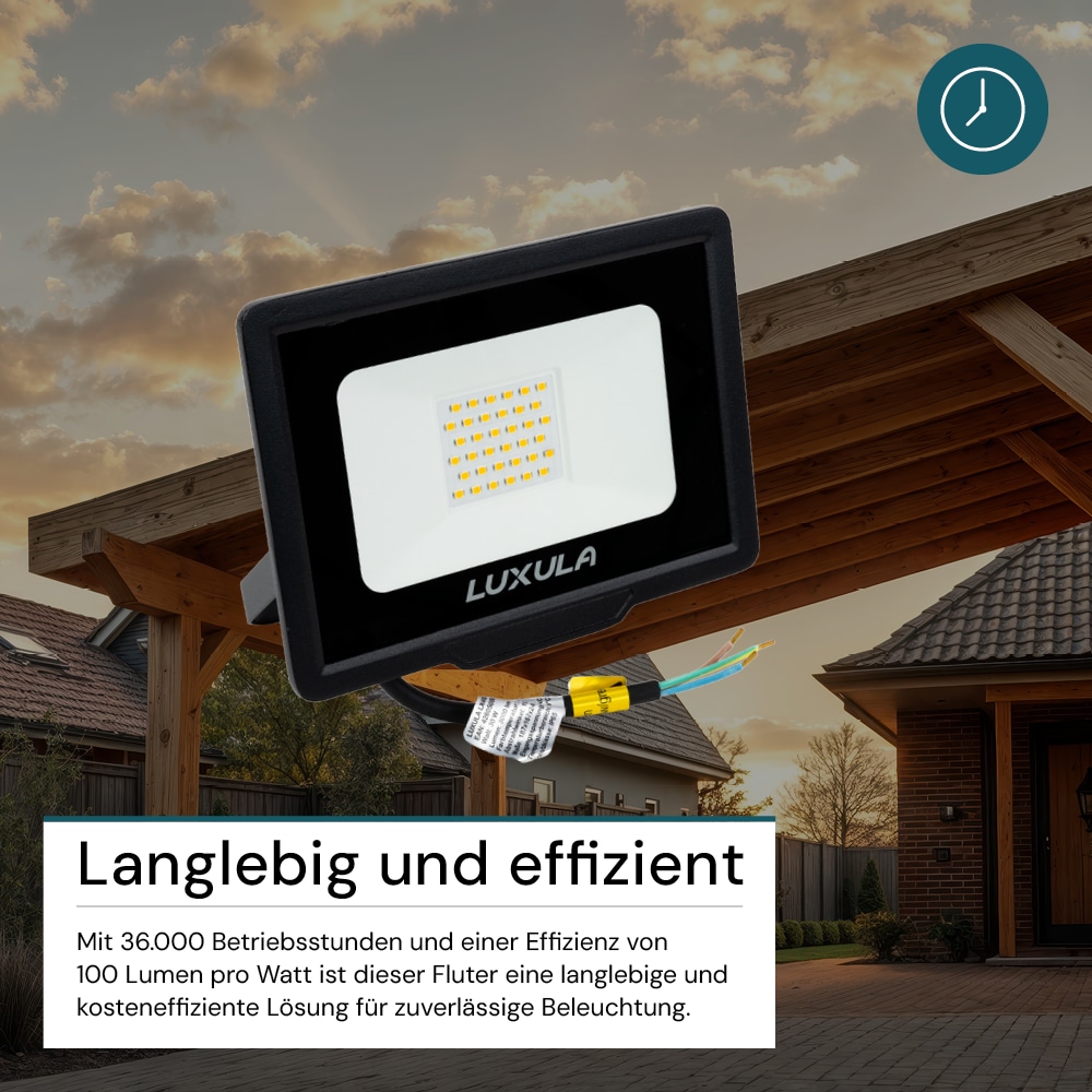LUXULA LED-Fluter, EEK: F, 30W, 3000lm, 3000K, schwarz