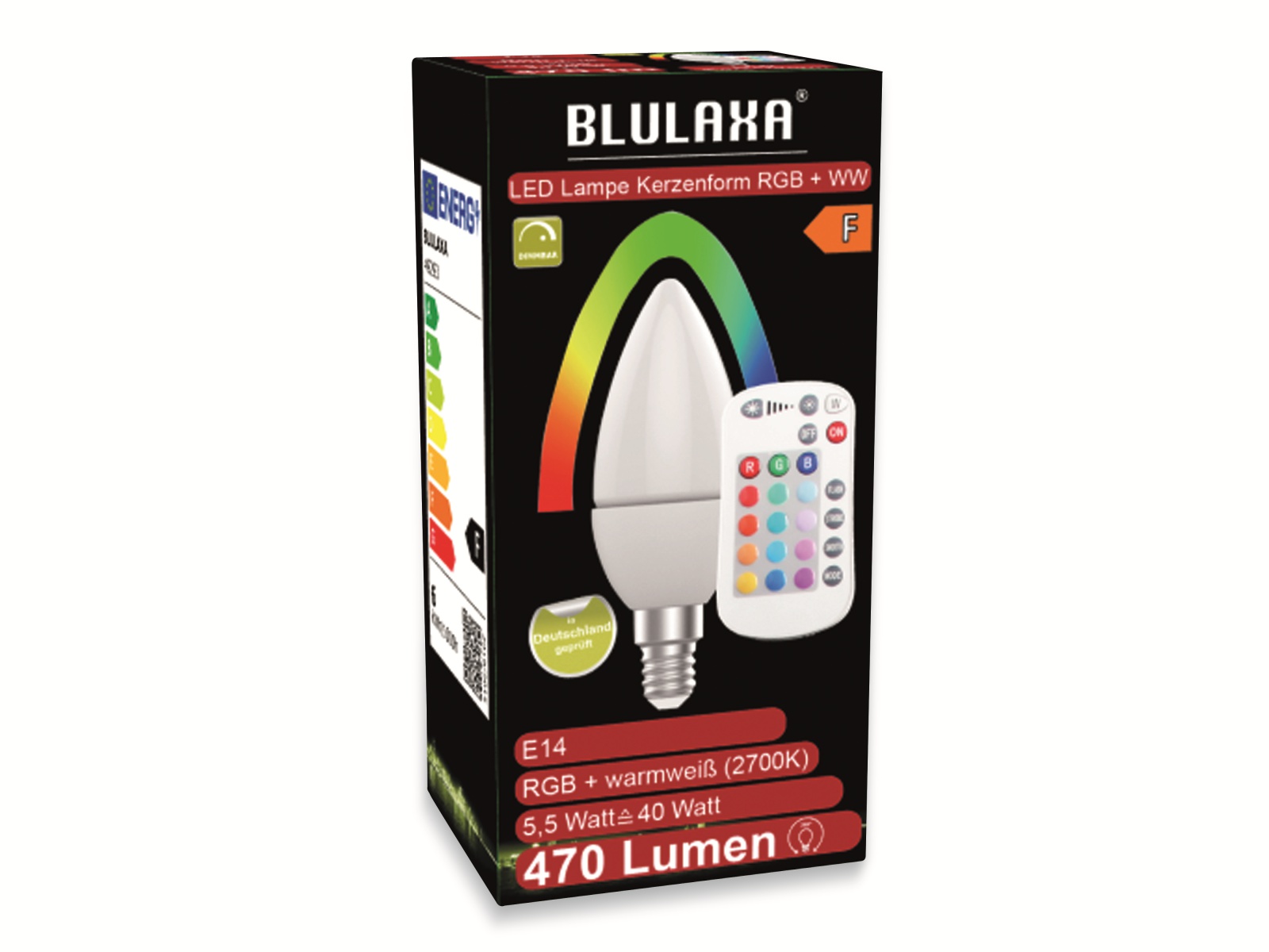 BLULAXA LED-SMD-Lampe, C37, RGB, E14, EEK: F, 5,5 W, 470 lm, 2700 K BLULAXA LED-SMD-Lampe, C37, RGB, E14, EEK: F, 5,5 W, 470 lm, 2700 K