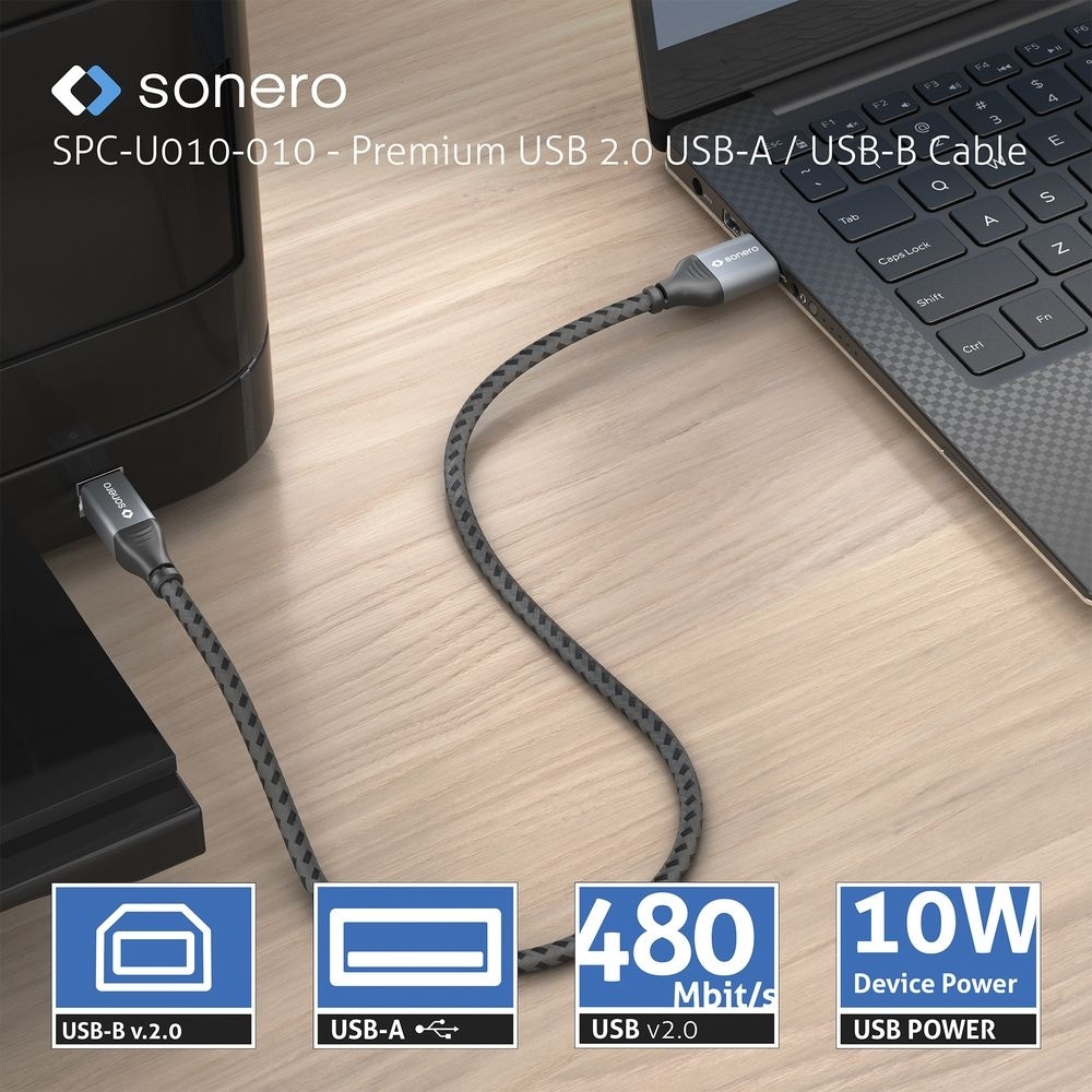 SONERO USB 2.0 Kabel SPC-U010-005 A/B 0,5m grau-schwarz SONERO USB 2.0 Kabel SPC-U010-005 A/B 0,5m grau-schwarz