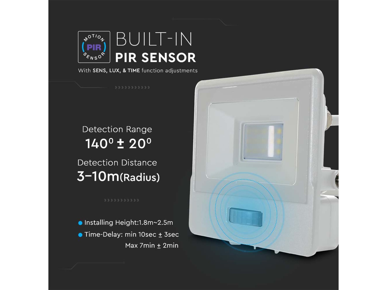 V-TAC LED-Fluter, Bewegungsmelder VT-118S-1 (20294) EEK: F, 10W, 735 lm, 6500K, weiß V-TAC LED-Fluter, Bewegungsmelder VT-118S-1 (20294) EEK: F, 10W, 735 lm, 6500K, weiß