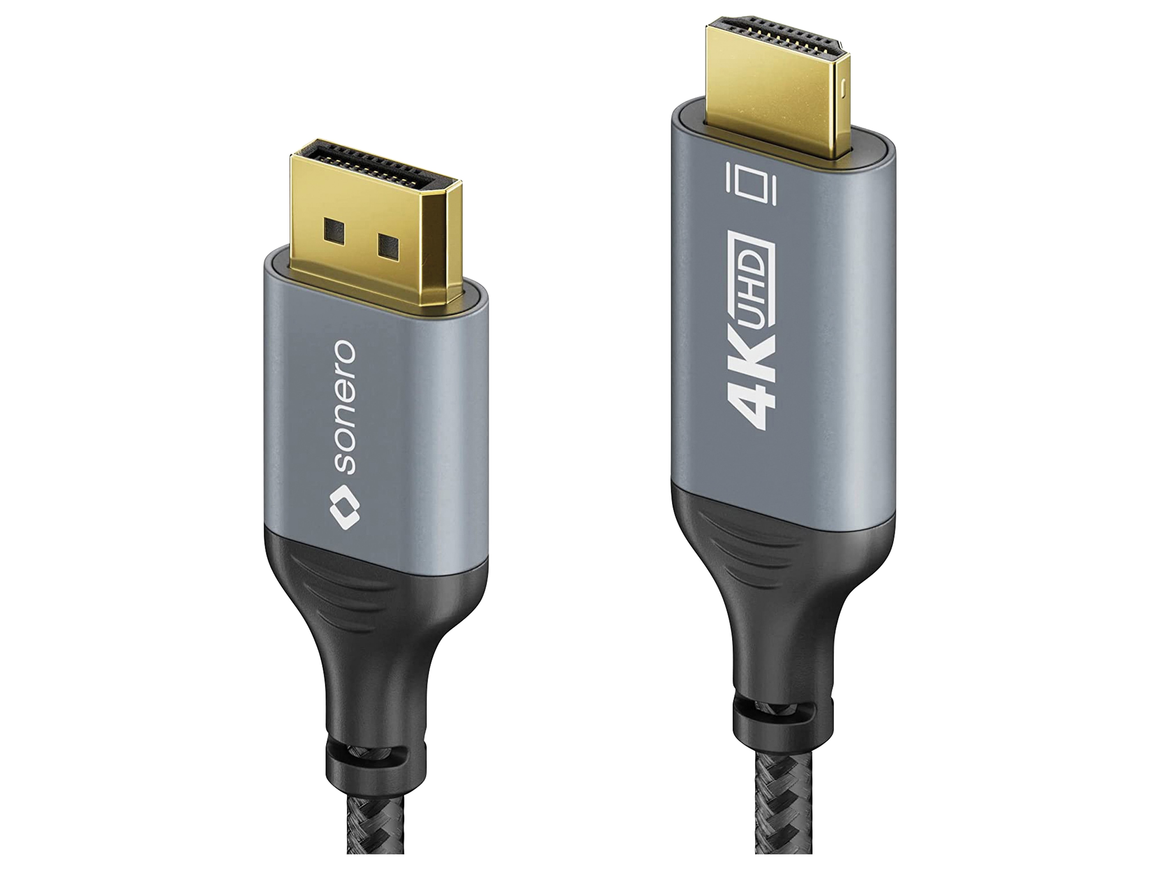 SONERO DisplayPort-Kabel, DP/HDMI, Stecker/Stecker, 4K60, grau/schwarz, 1 m SONERO DisplayPort-Kabel, DP/HDMI, Stecker/Stecker, 4K60, grau/schwarz, 1 m