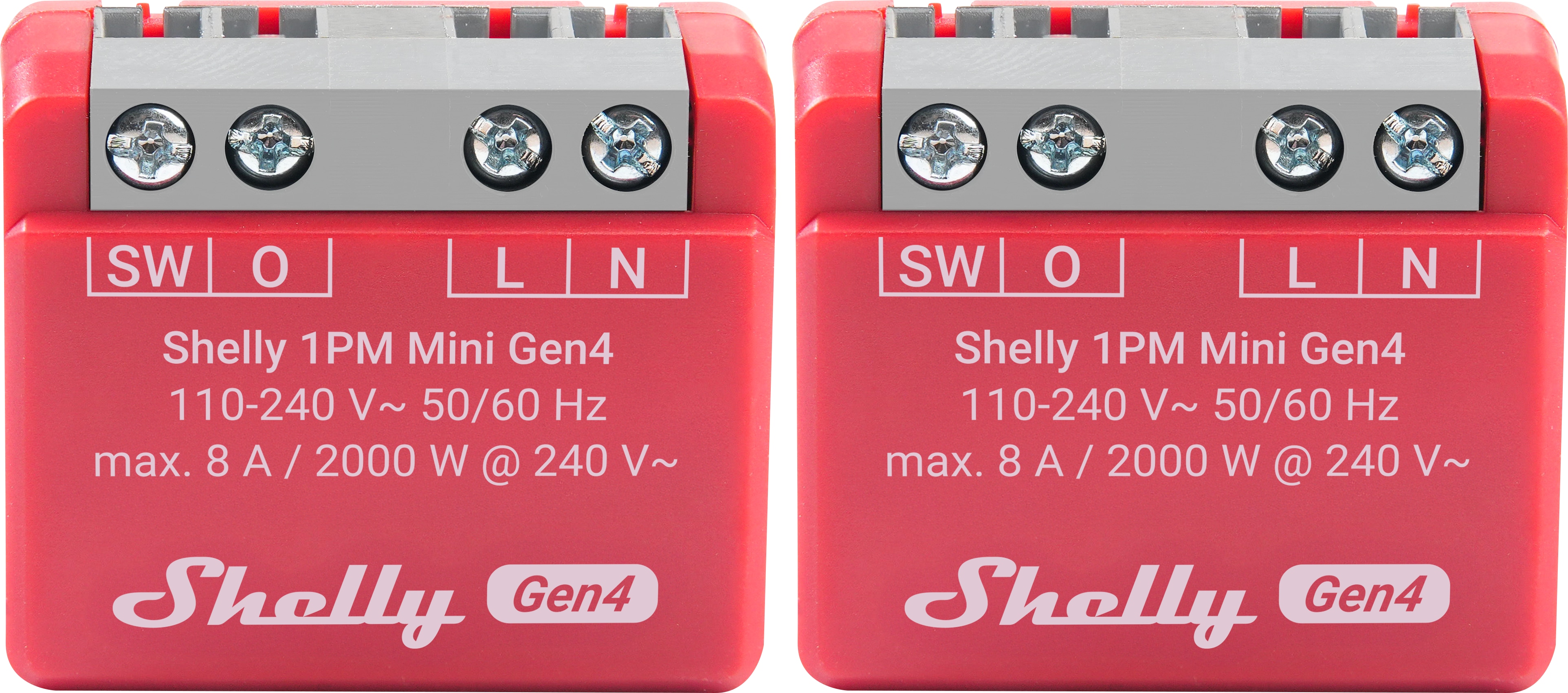 SHELLY Relais 1PM Mini Gen4, 8 A, WLAN, Bluetooth, rot, 2 Stück SHELLY Relais 1PM Mini Gen4, 8 A, WLAN, Bluetooth, rot, 2 Stück