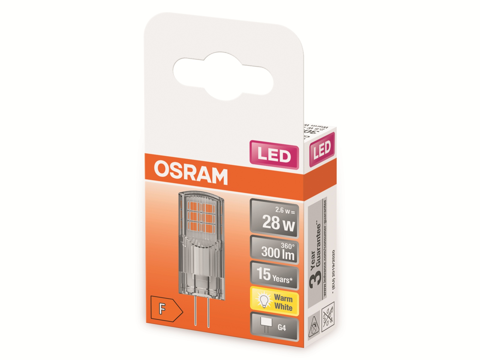 OSRAM LED-Stiftsockellampe, PIN30, G4, EEK: F, 2,6W, 300lm, 2700K OSRAM LED-Stiftsockellampe, PIN30, G4, EEK: F, 2,6W, 300lm, 2700K
