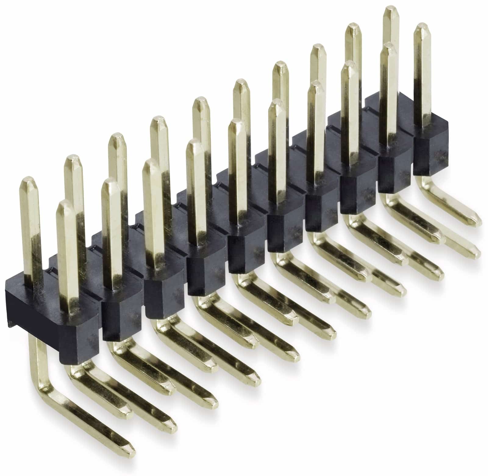 Stiftleiste, 2 x 10, 2,54 mm, gewinkelt, 0,8µ Au (Gold), 5 Stück Stiftleiste, 2 x 10, 2,54 mm, gewinkelt, 0,8µ Au (Gold), 5 Stück
