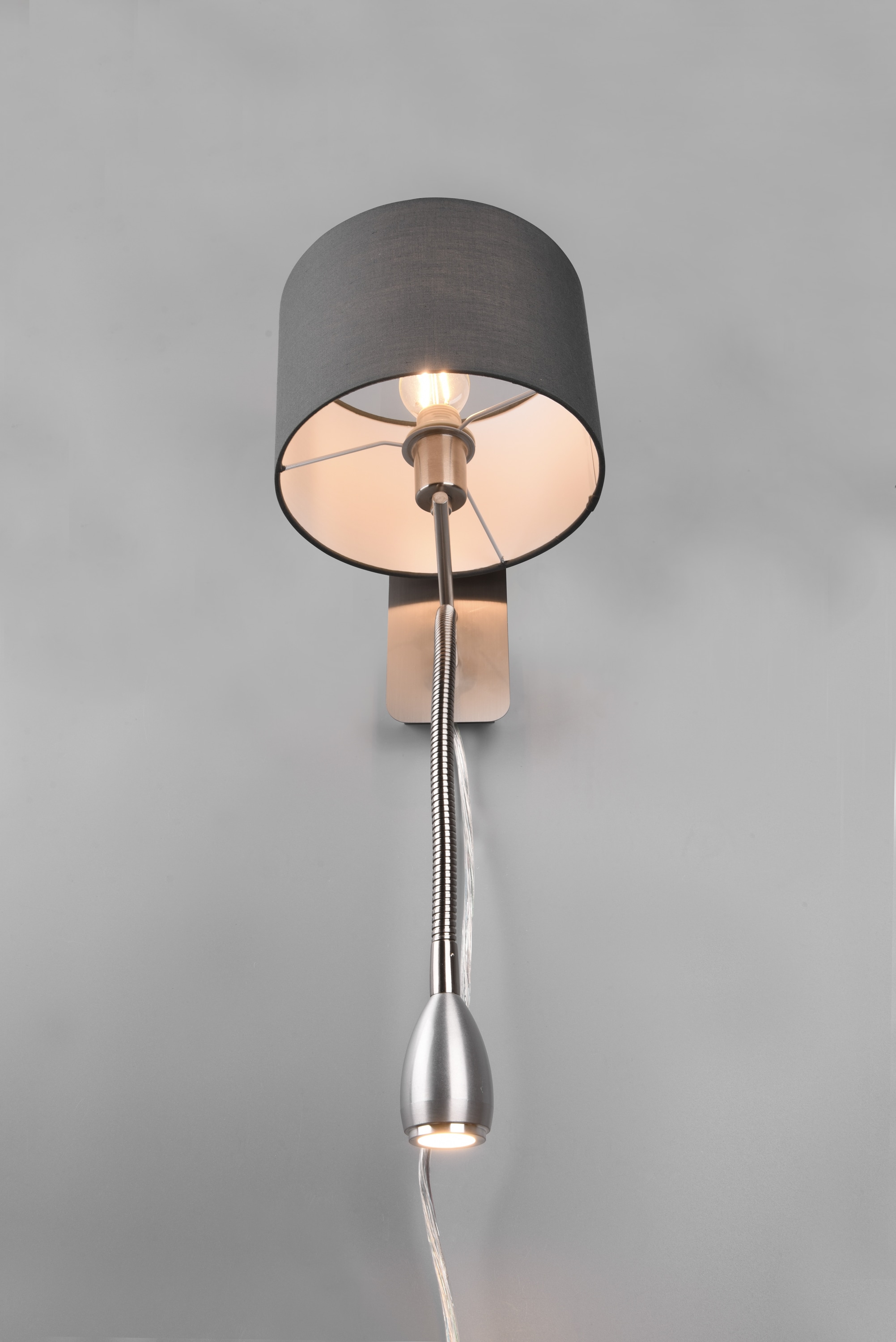 TRIO Wandleuchte Hotel 271170211 Nickel matt, Schirm grau, 1 x 3,1W LED, 310 lm, 3000K, 1 x E14 TRIO Wandleuchte Hotel 271170211 Nickel matt, Schirm grau, 1 x 3,1W LED, 310 lm, 3000K, 1 x E14