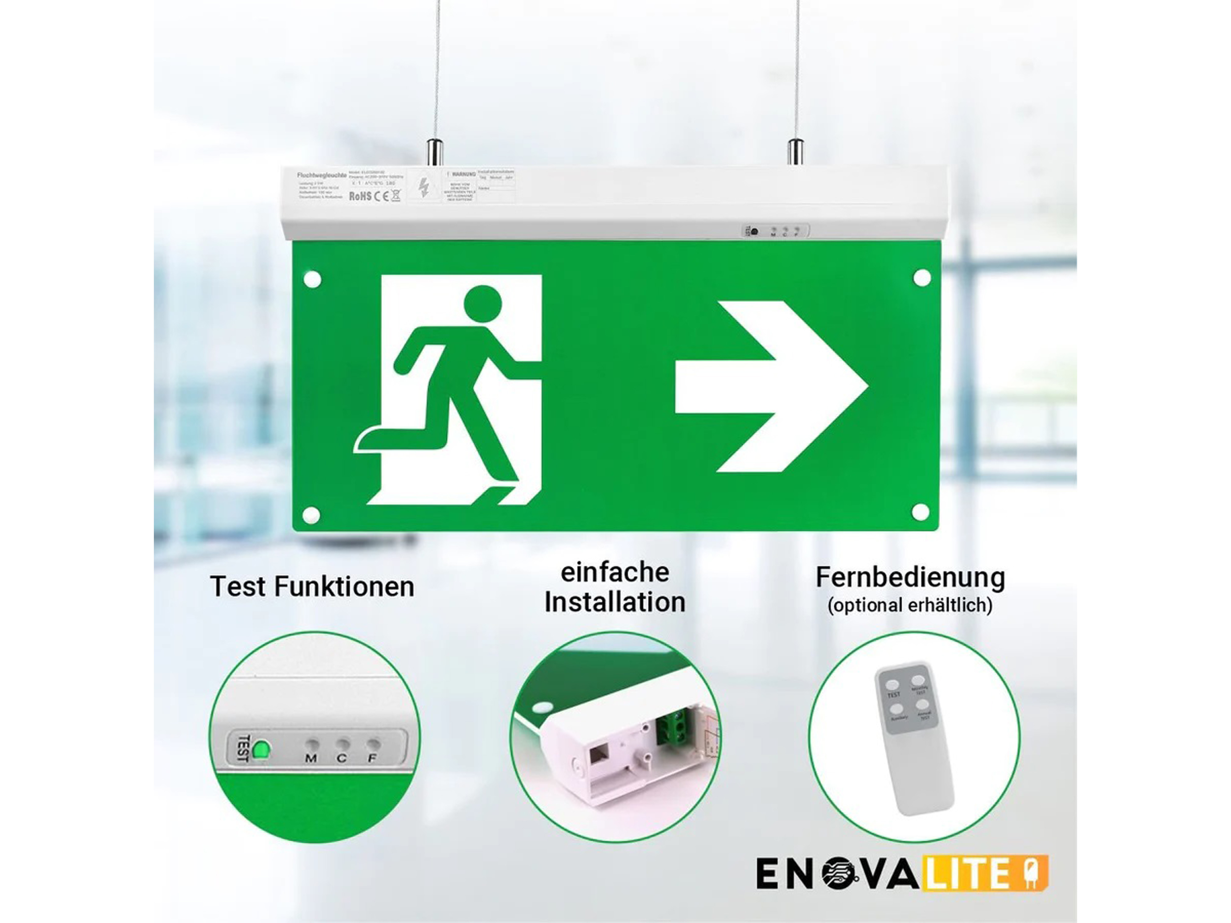 ENOVALITE LED-Fluchtwegleuchte, 200102, inkl. Notstromeinheit, TEST-Funktion ENOVALITE LED-Fluchtwegleuchte, 200102, inkl. Notstromeinheit, TEST-Funktion